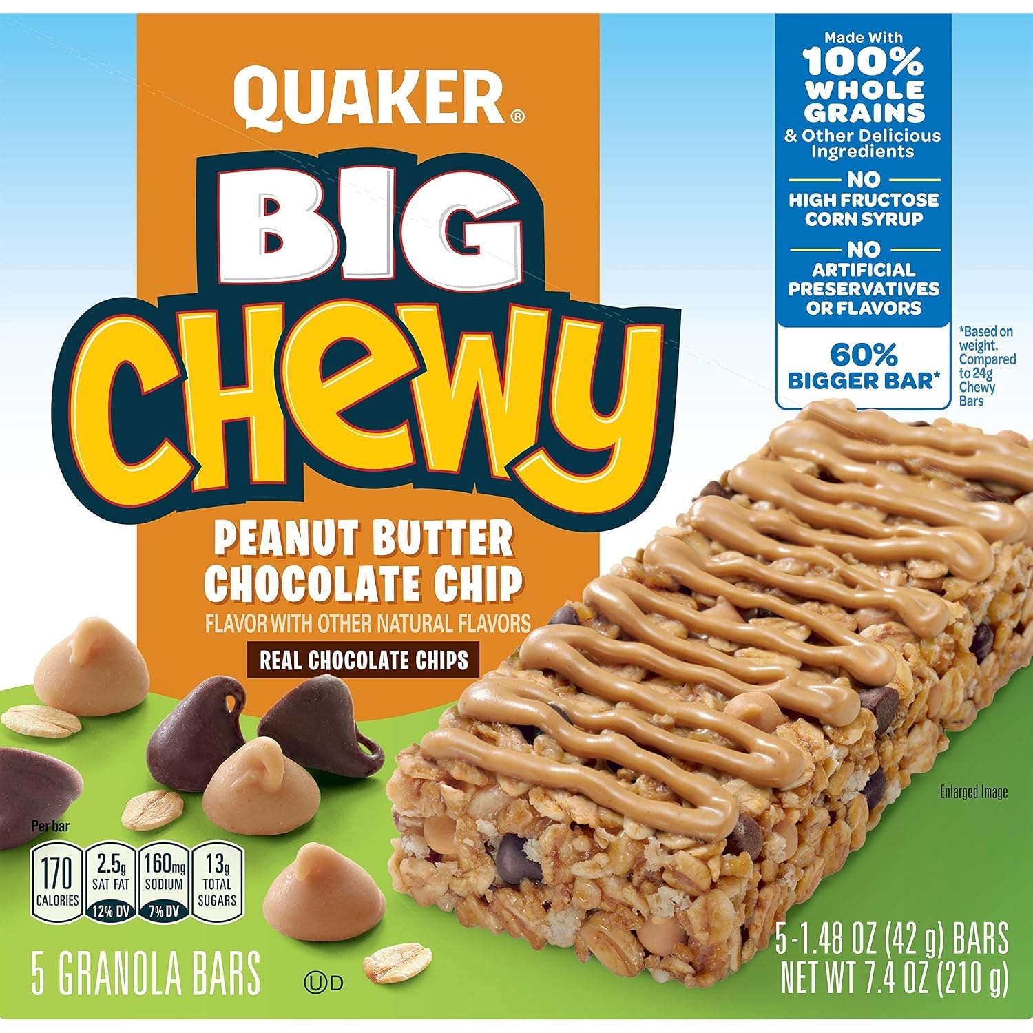 image:imageQuaker Big Chewy Chocolate Chip Granola Bar Peanut Butter 148 Oz 5 Ct