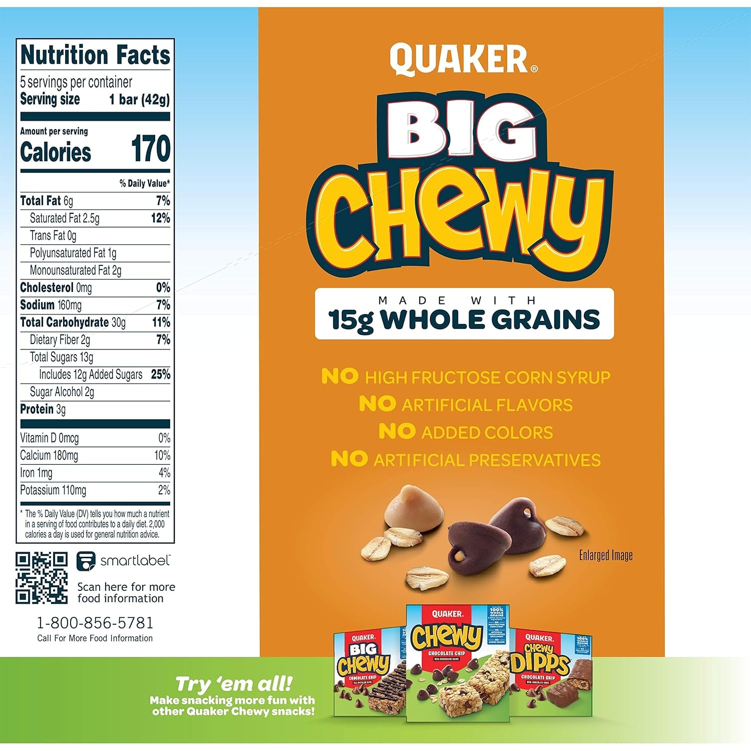 image:imageQuaker Big Chewy Chocolate Chip Granola Bar Peanut Butter 148 Oz 5 Ct
