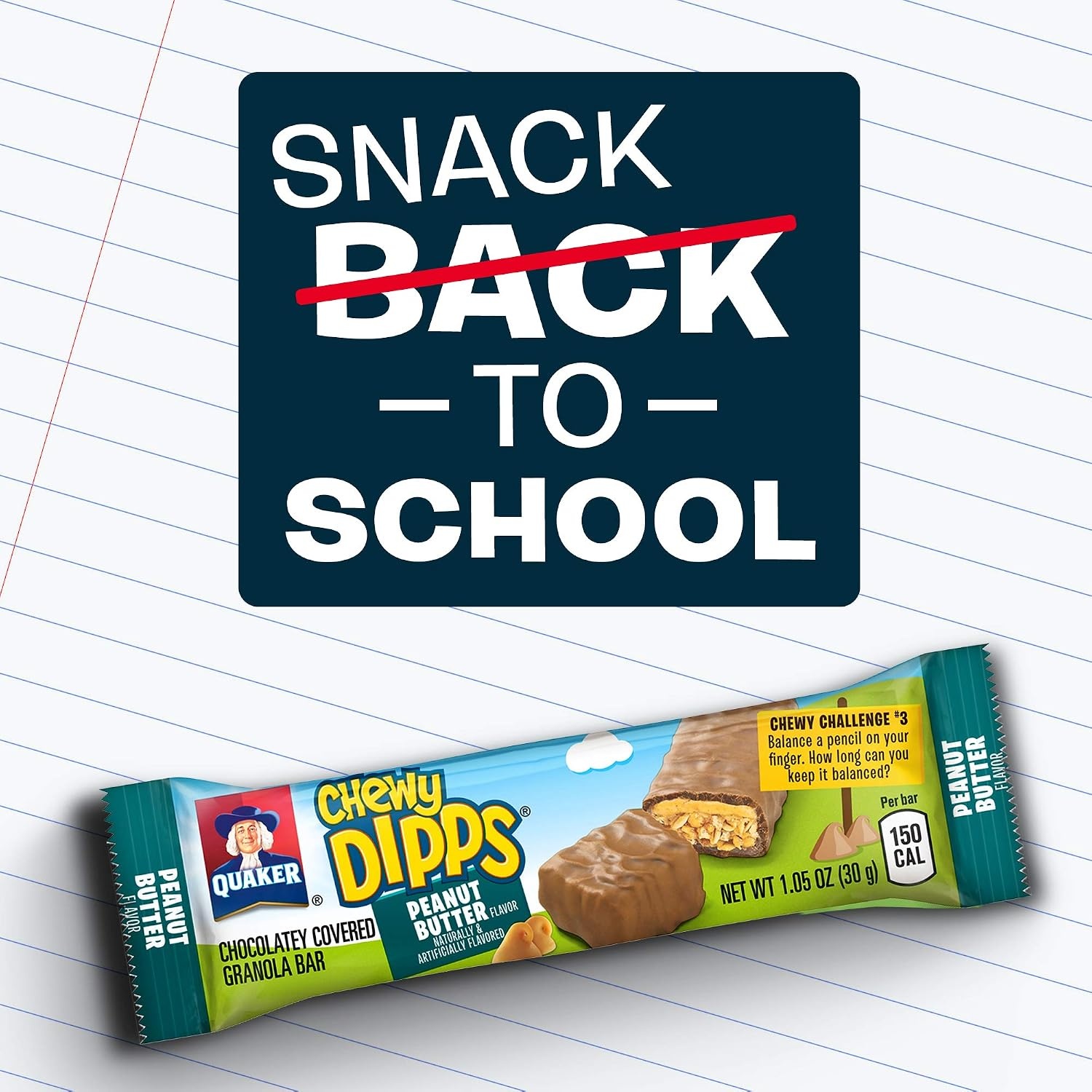 image:imageQuaker Chewy Dipps Granola Bars Peanut Butter 105 Oz Bars 14 Ct