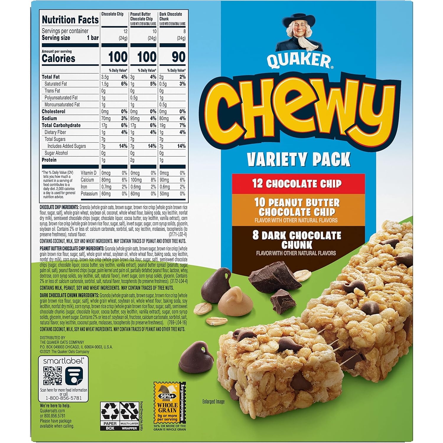 image:imageQuaker Chewy Granola Bars 3 Flavor Variety Pack 084oz Individually Wrapped Bars 30 Pack
