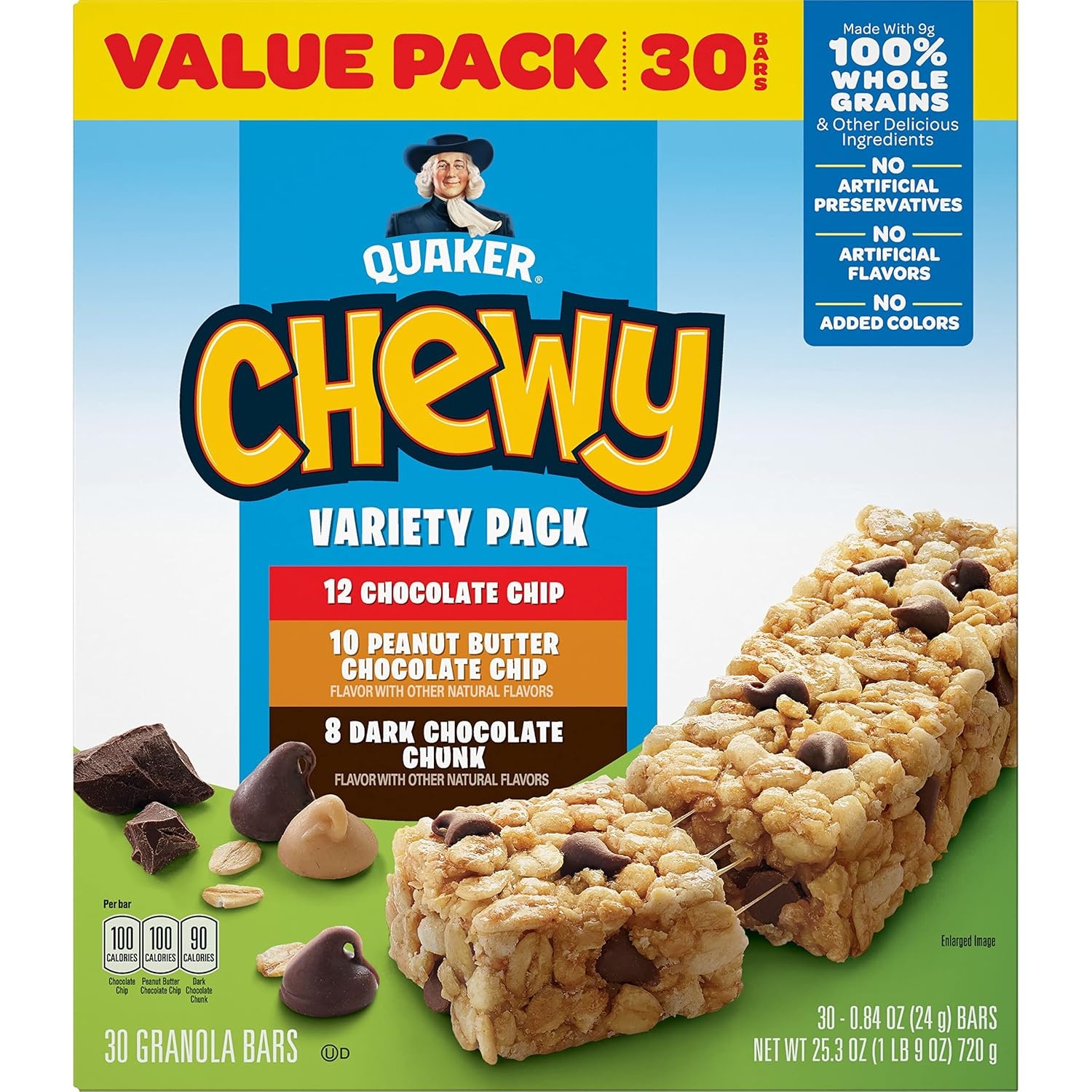 image:imageQuaker Chewy Granola Bars 3 Flavor Variety Pack 084oz Individually Wrapped Bars 30 Pack