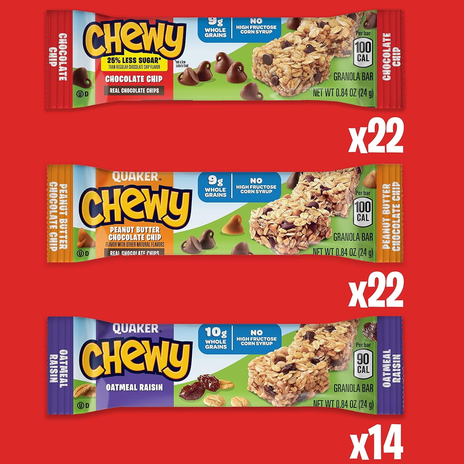 image:imageQuaker Chewy Granola Bars Peanut Butter Chocolate Chip 58 Count3 Flavor Variety Pack