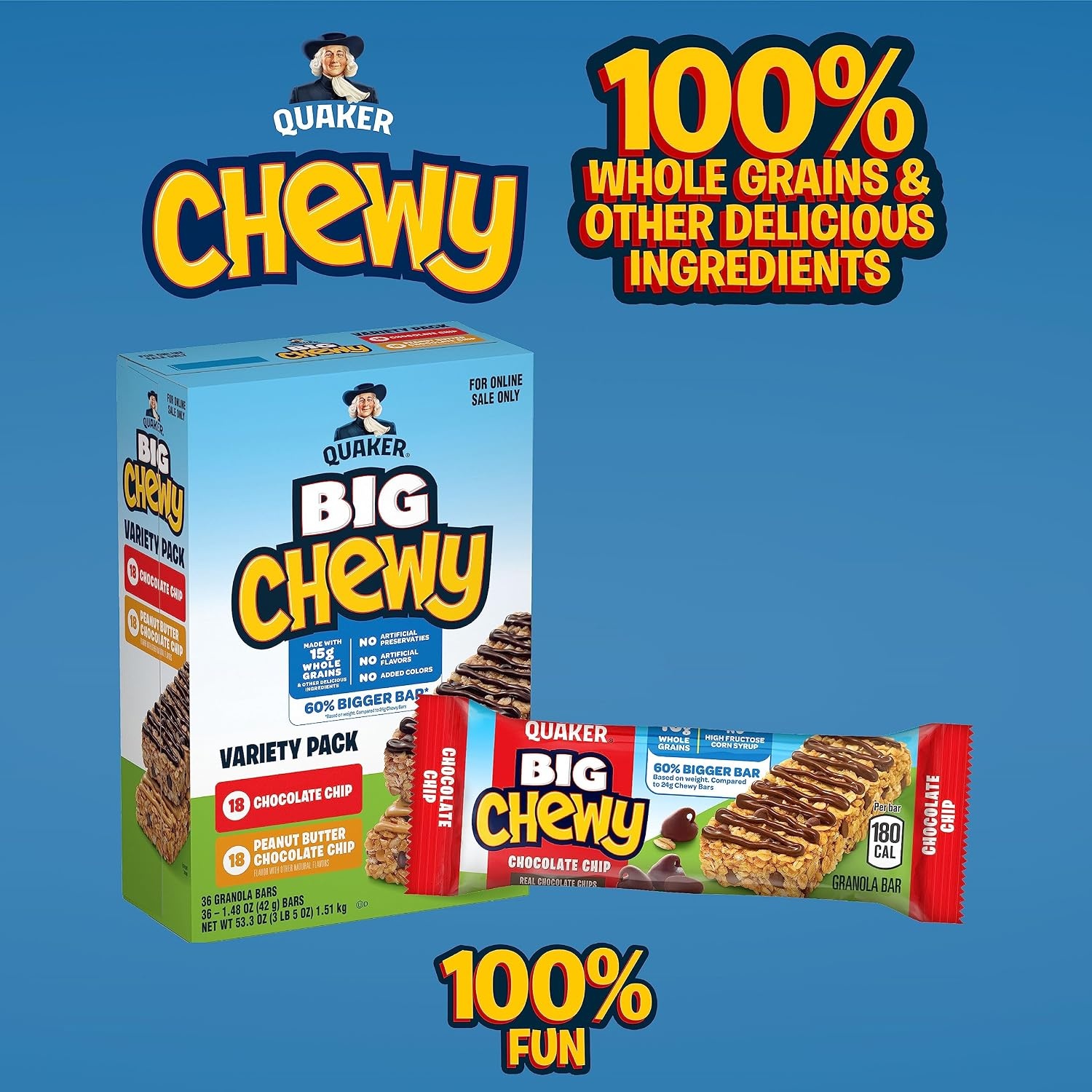 image:imageQuaker Chewy Granola Bars Peanut Butter Chocolate Chip 58 CountBig Chewy Variety Pack