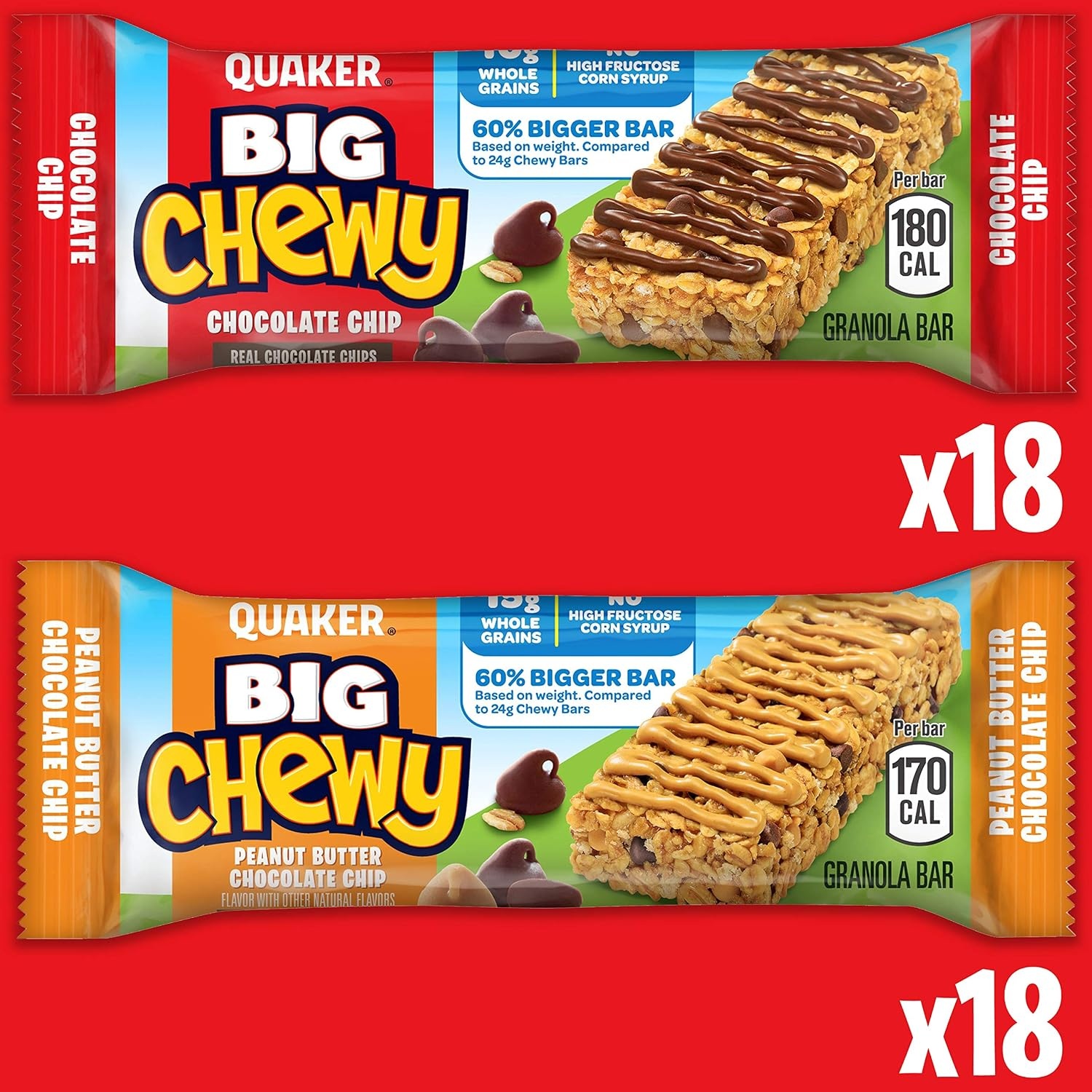 image:imageQuaker Chewy Granola Bars Peanut Butter Chocolate Chip 58 CountBig Chewy Variety Pack