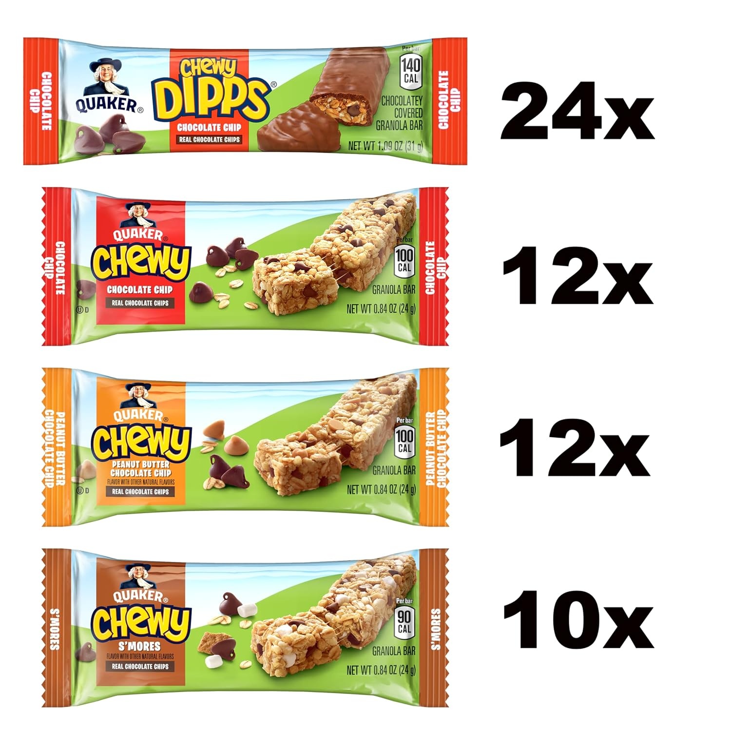 image:imageQuaker Chewy Granola Bars Peanut Butter Chocolate Chip 58 CountChewy Dipps Variety Pack