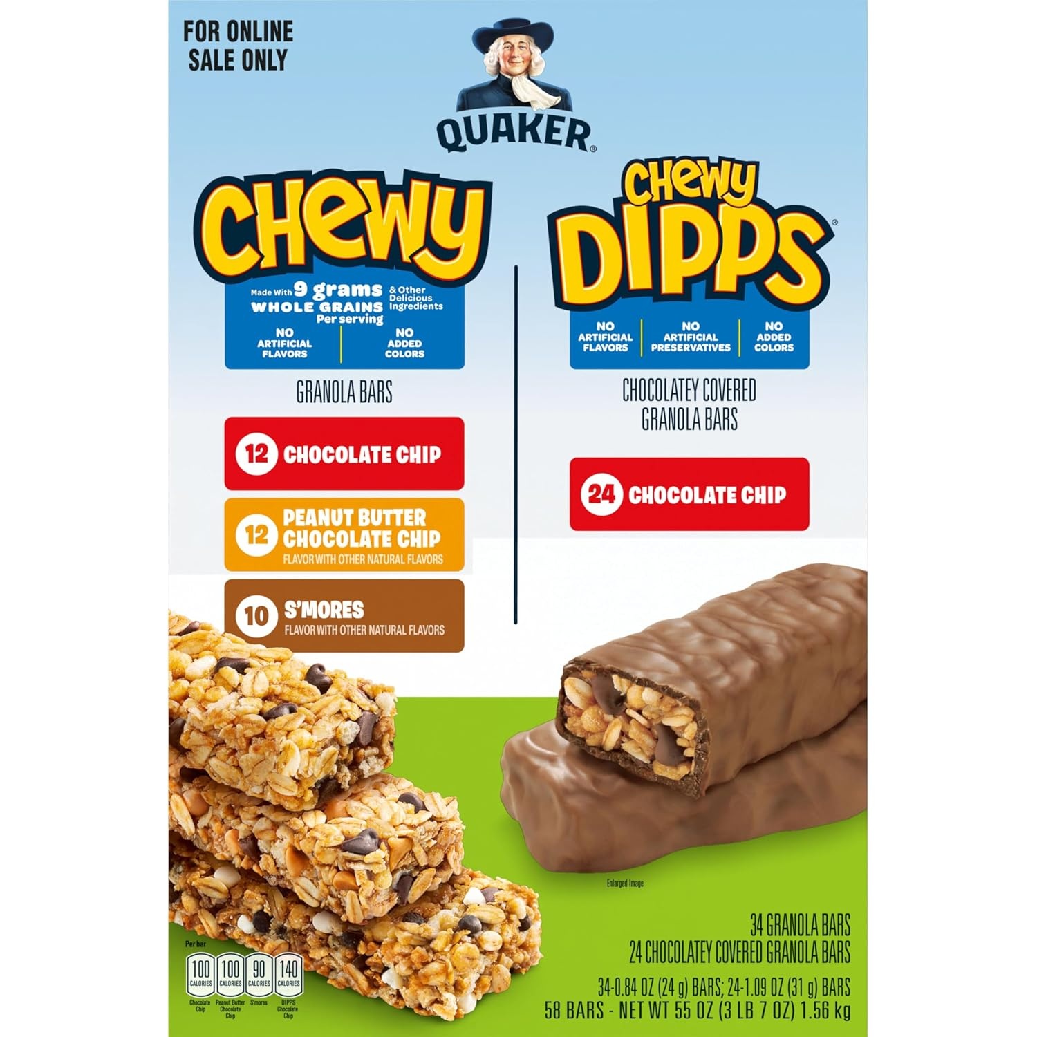 image:imageQuaker Chewy Granola Bars Peanut Butter Chocolate Chip 58 CountChewy Dipps Variety Pack