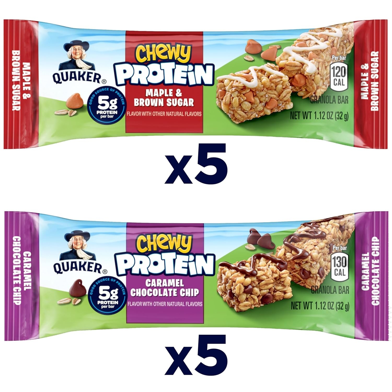 image:imageQuaker Chewy Protein Granola Bars Variety Pack 112 oz Bars 10 Pack 5g Protein No Artificial Flavors or Preservatives No Colors from Artificial Sources