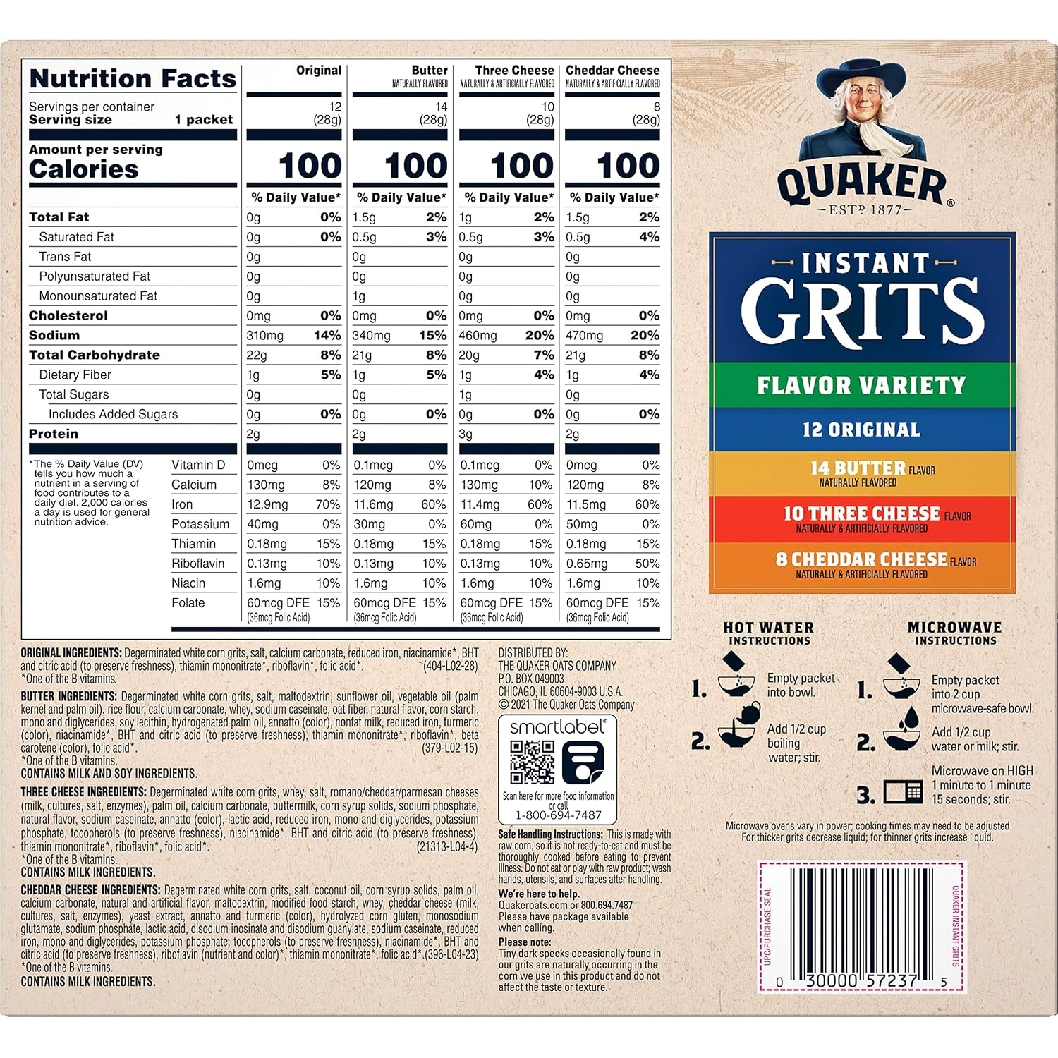 image:imageQuaker Instant Grits 4 Flavor Variety Pack 098oz Packets44 Count Pack of 1098 Ounce Pack of 88