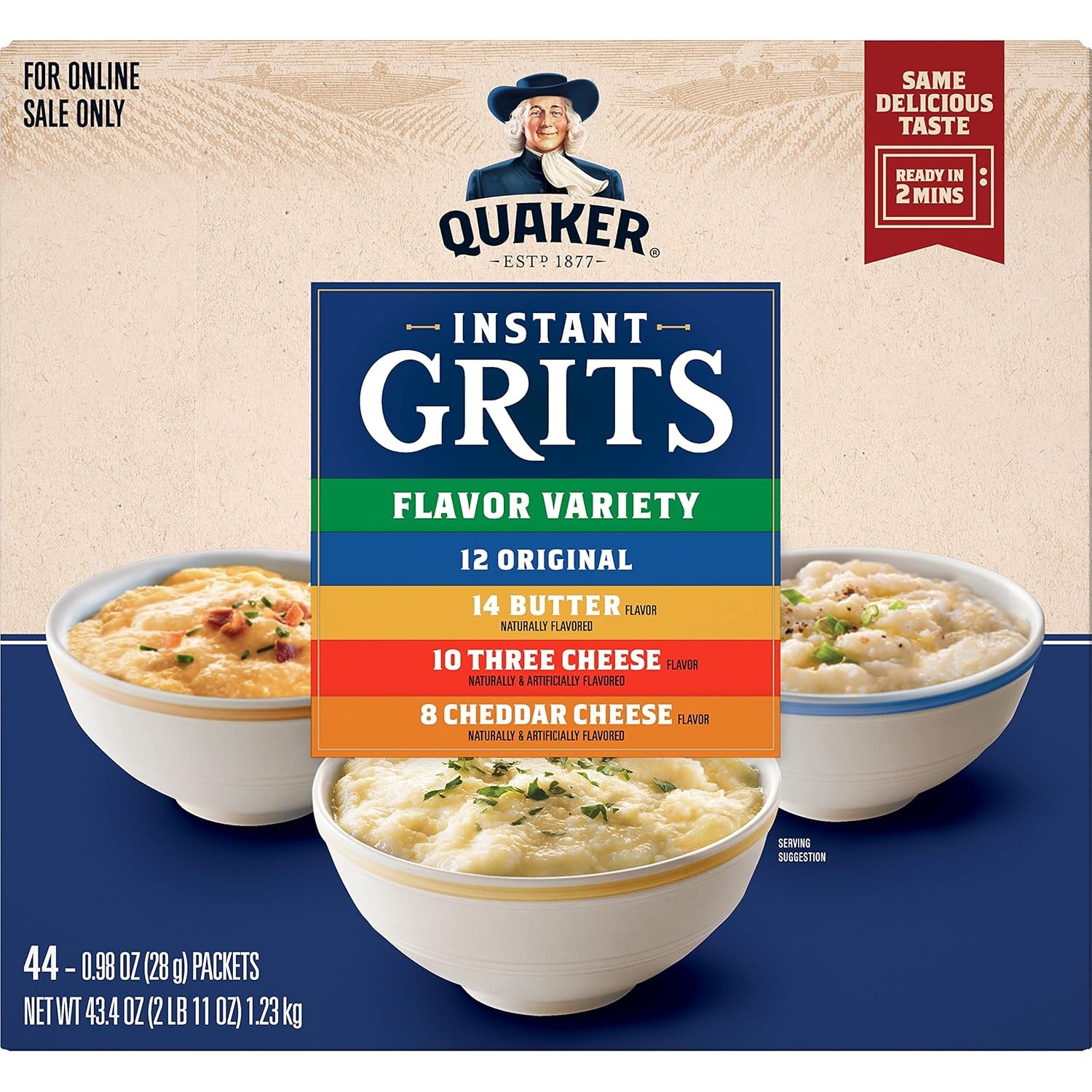 image:imageQuaker Instant Grits 4 Flavor Variety Pack 098oz Packets44 Count Pack of 1434 Ounce Pack of 1