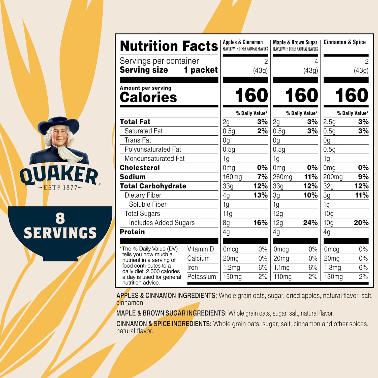 image:imageQuaker Instant Oatmeal 3 Flavor Variety Pack 151oz Packets 8 Pack