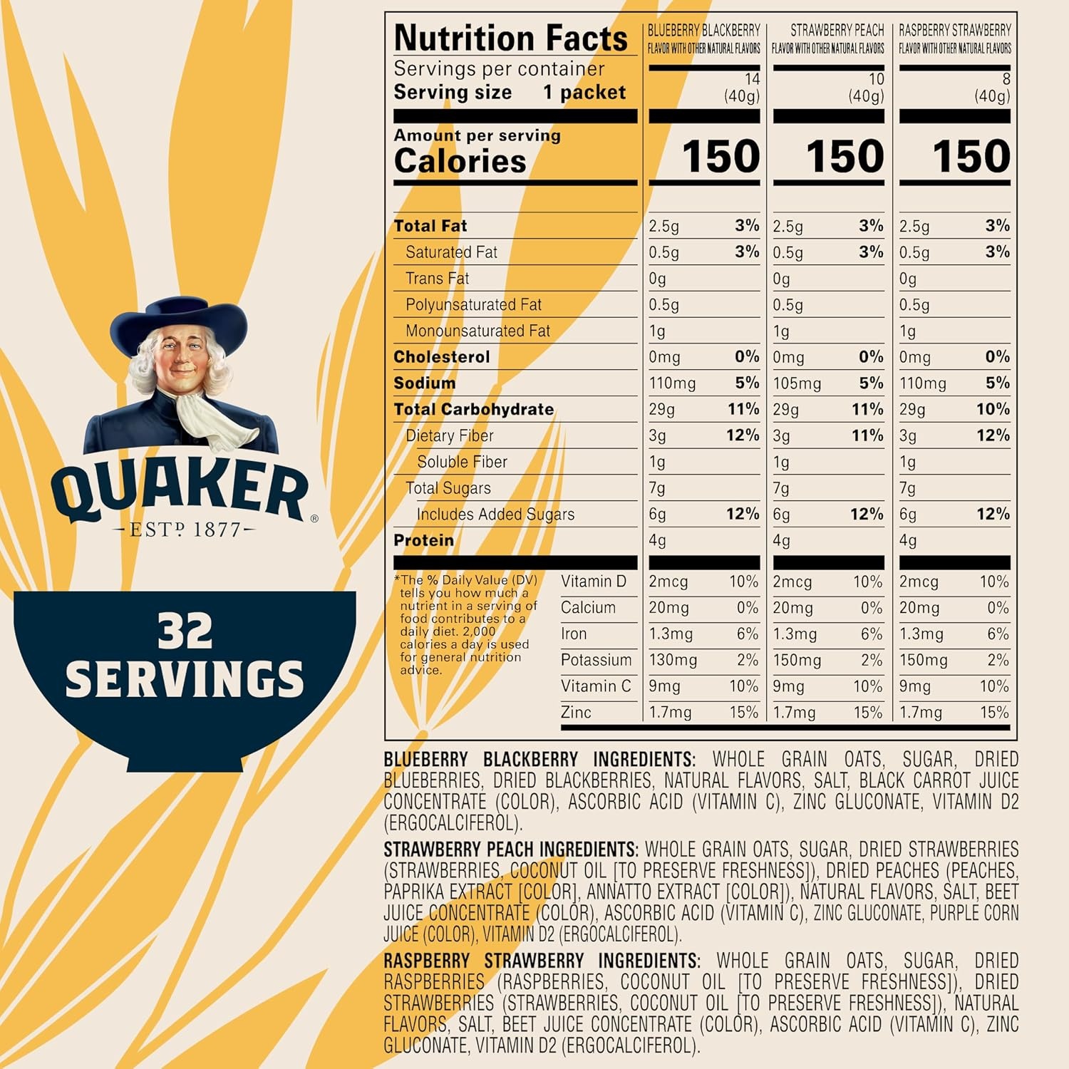 image:imageQuaker Instant Oatmeal 4 Flavor Variety Pack Individual Packets 48 CountFruit Fusion 3 Flavor Variety Pack