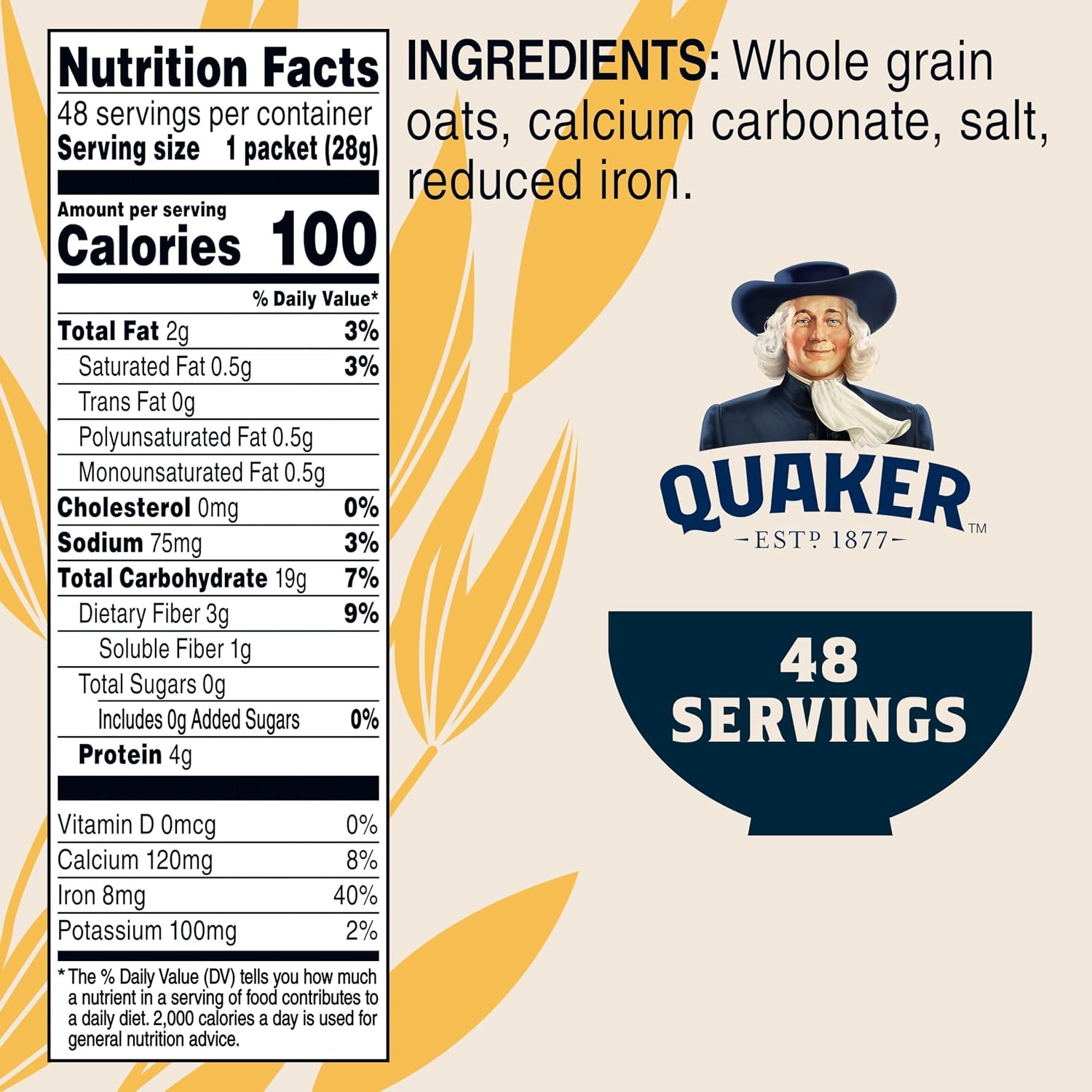 image:imageQuaker Instant Oatmeal 4 Flavor Variety Pack Individual Packets 48 CountUnflavored