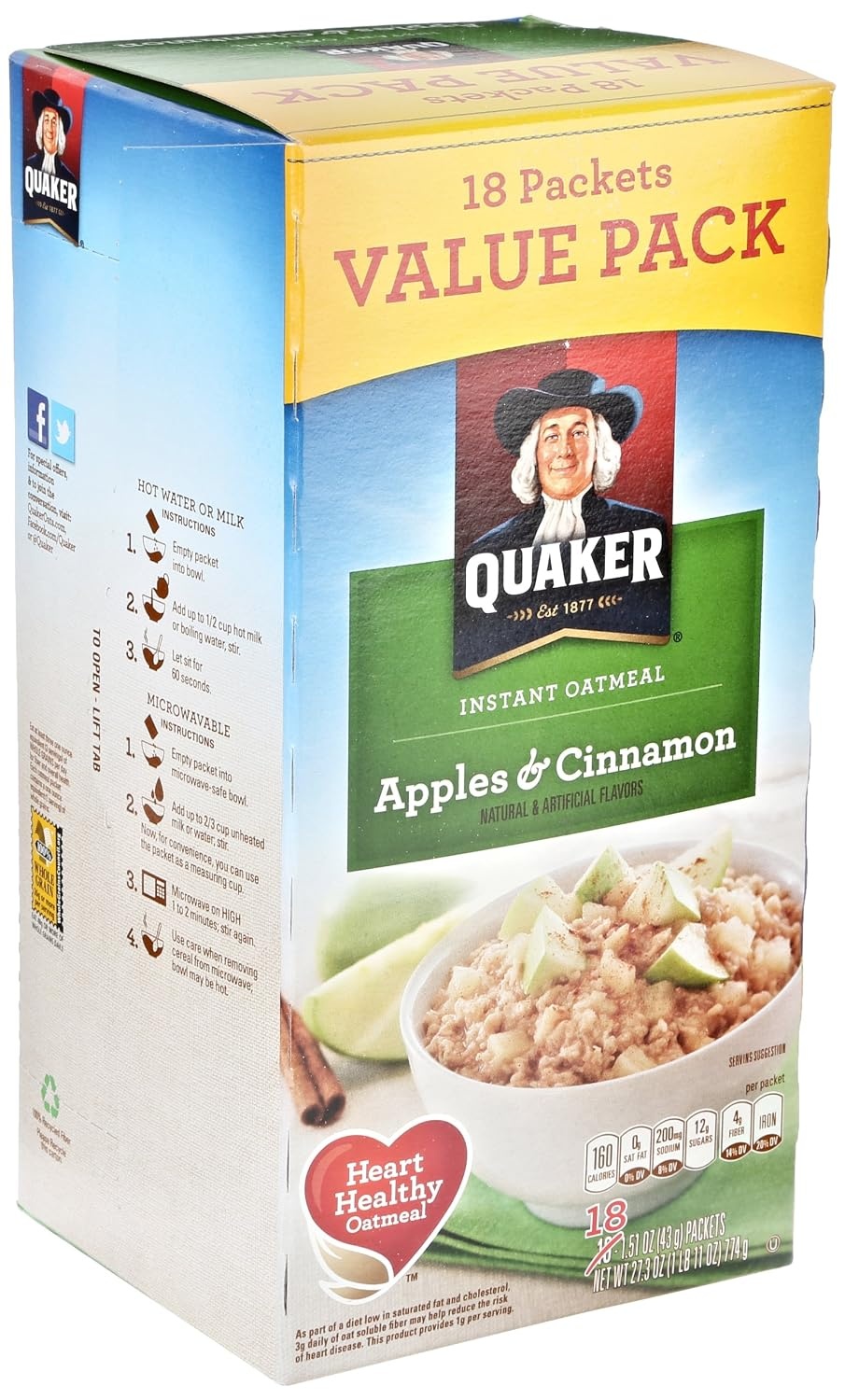 image:imageQuaker Instant Oatmeal Apples and Cinnamon 18 Count