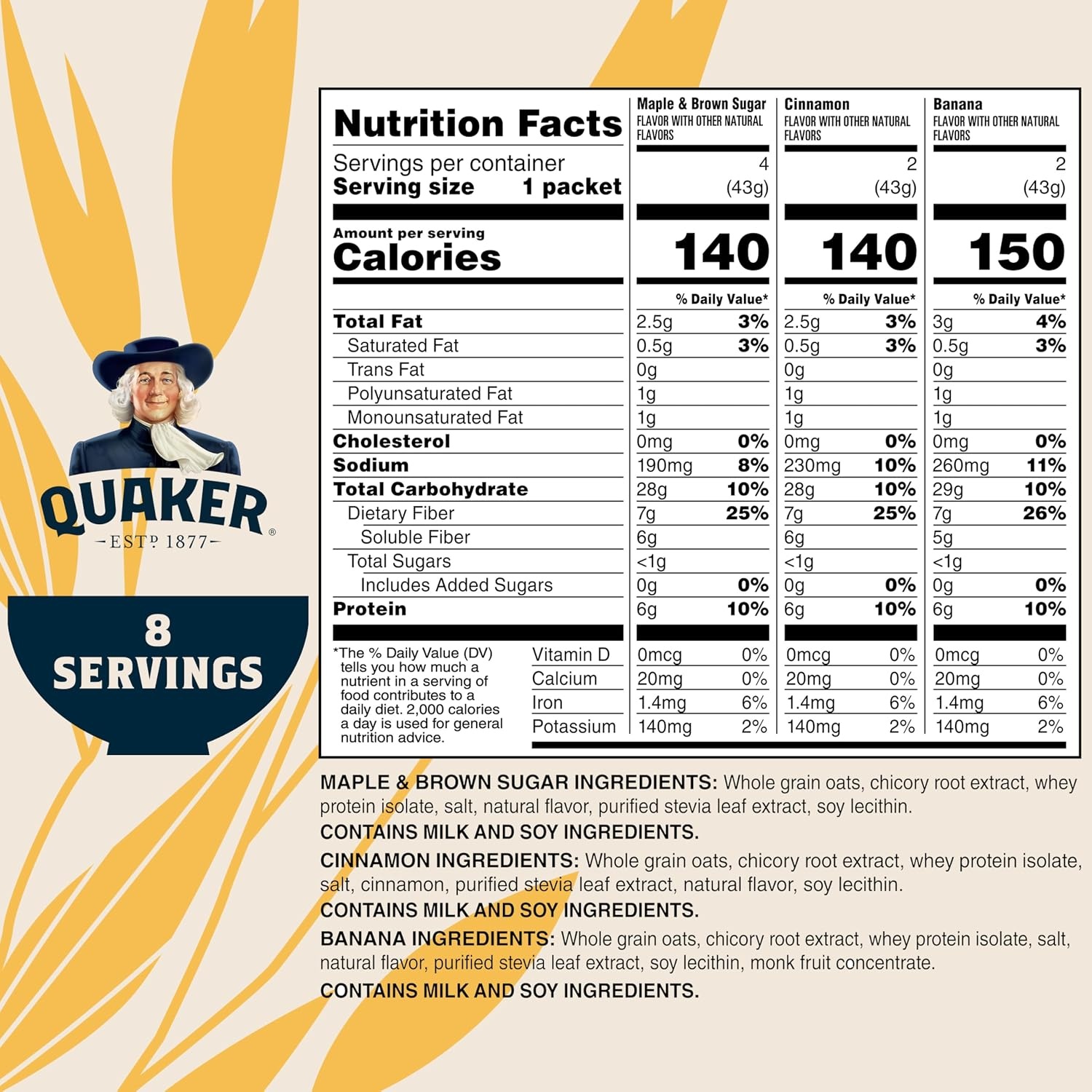 image:imageQuaker Instant Oatmeal Fiber Protein Variety Pack 8 121 Ounce