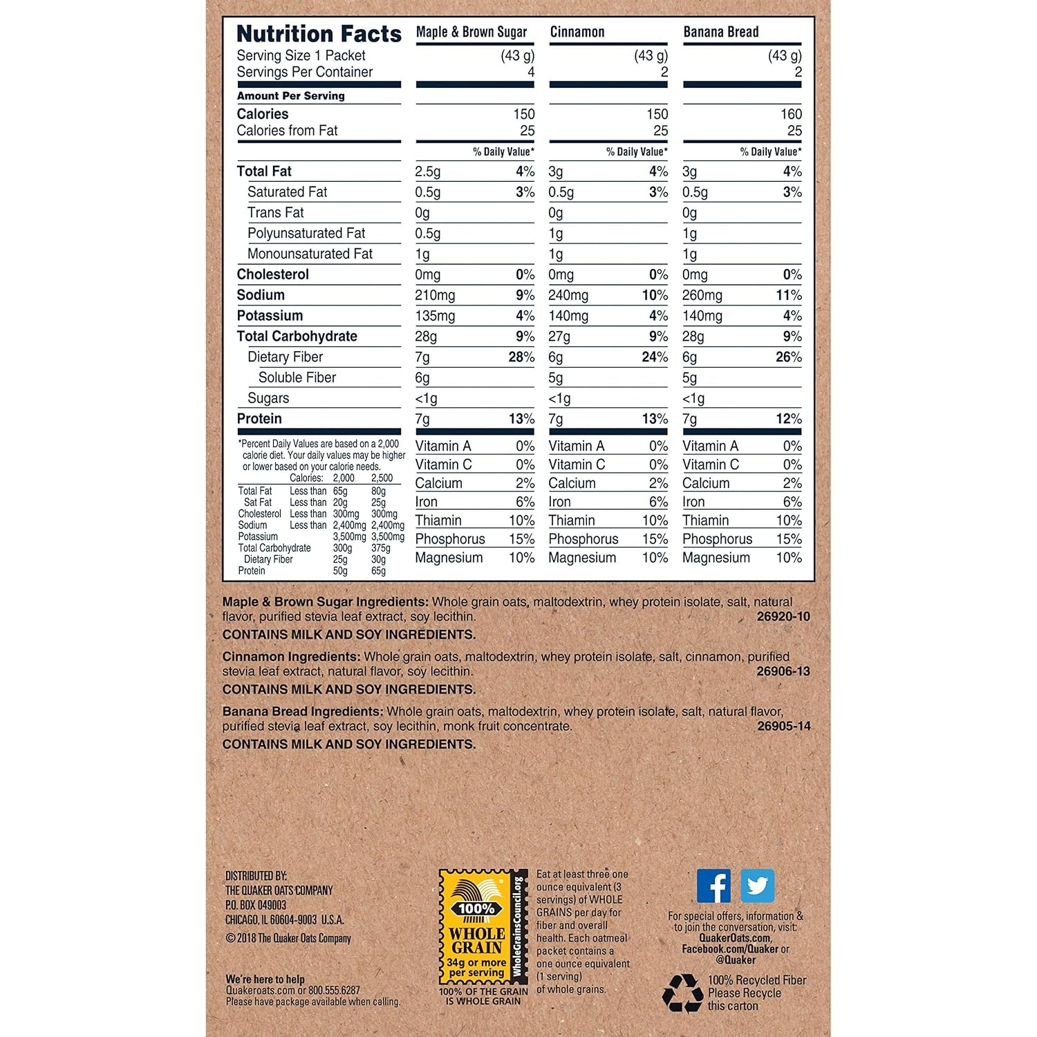 image:imageQuaker Instant Oatmeal Gluten Free Maple amp Brown Sugar Breakfast Cereal 121 Oz Pack of 6Banana Bread