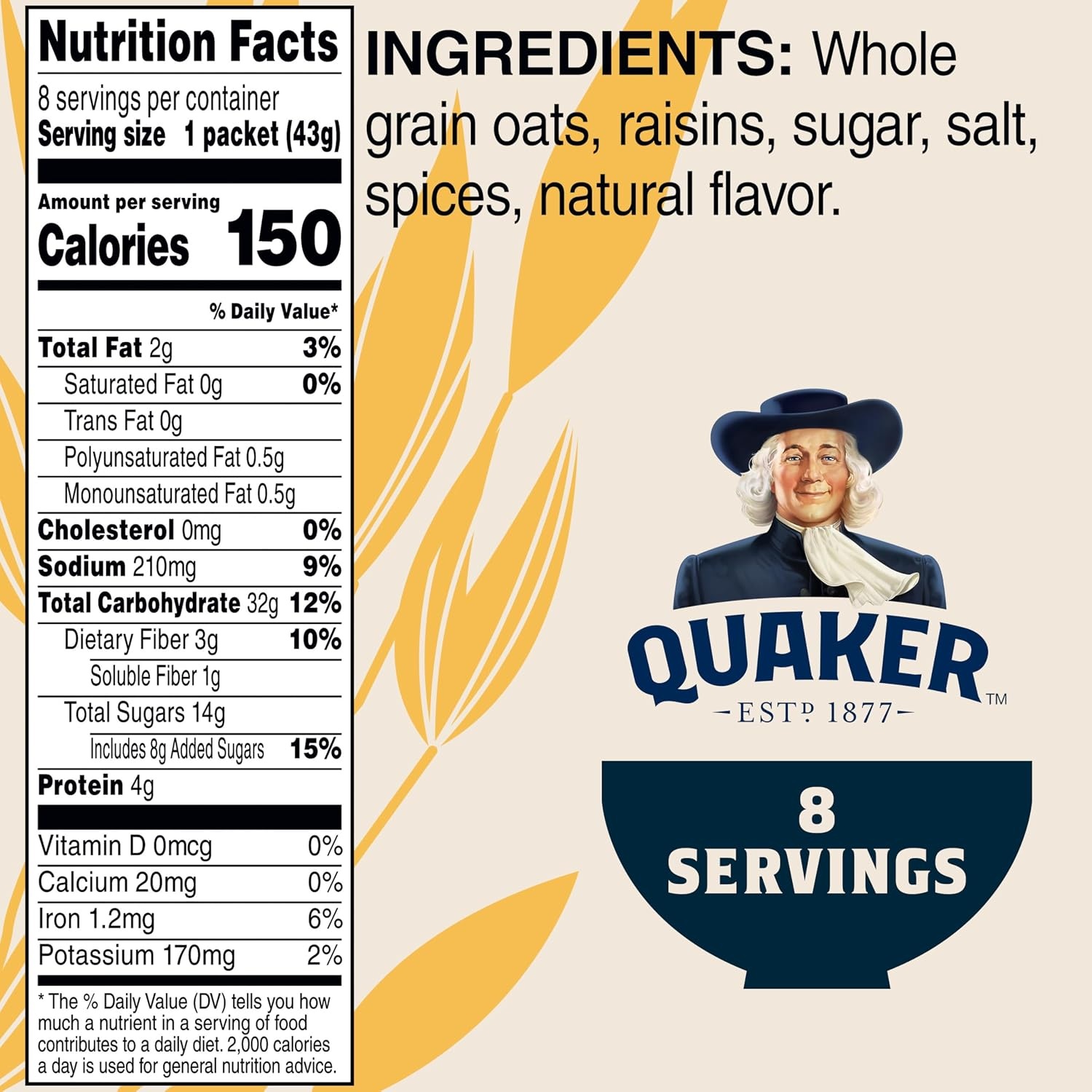 image:imageQuaker Instant Oatmeal Raisins amp Spice 151oz Packets 8 Pack151 Ounce Pack of 8