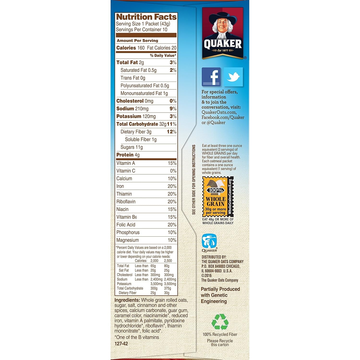 image:imageQuaker Instant Oatmeal USDA Organic NonGMO Project Verified Original Individual Packets 8 Count Pack of 6Cinnamon