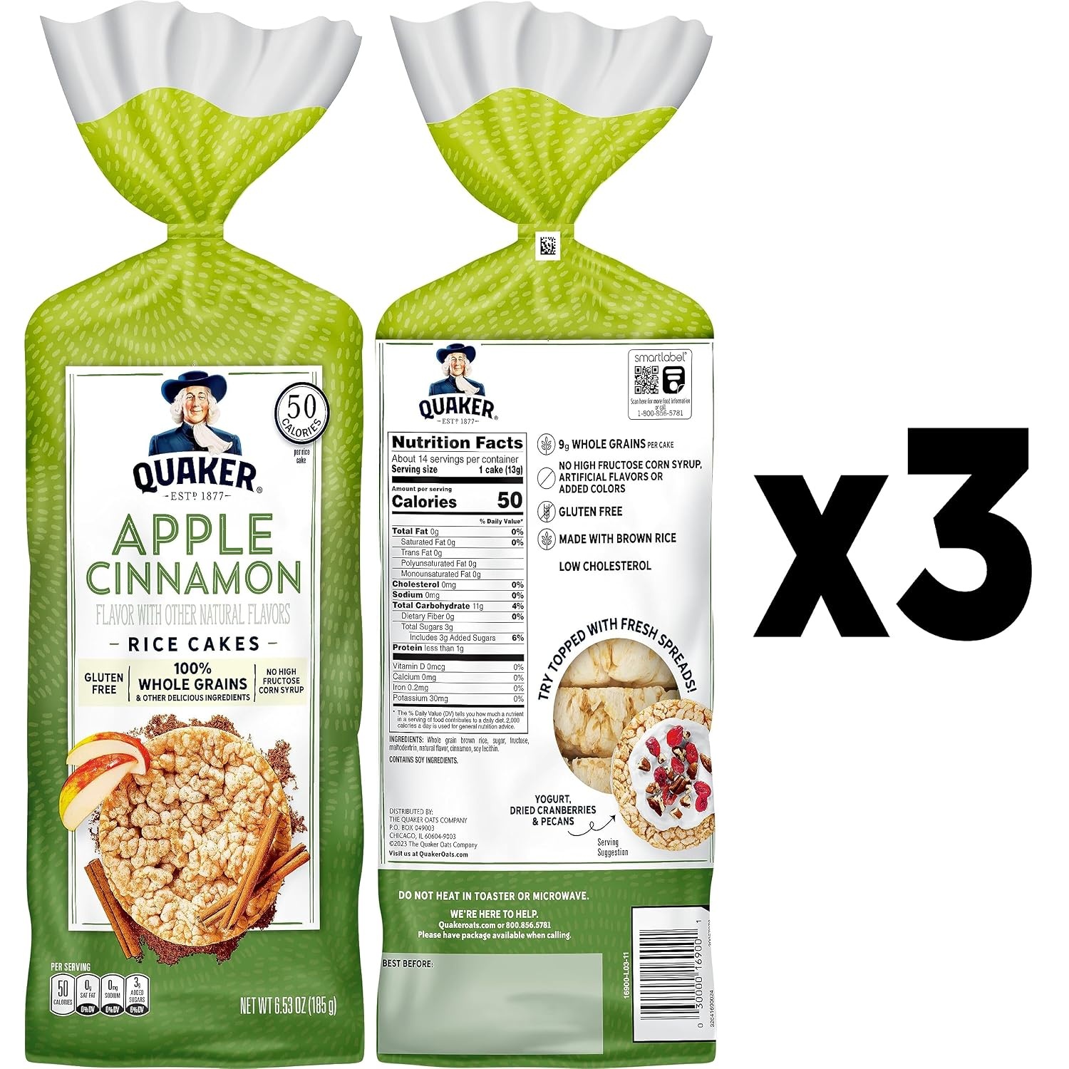 image:imageQuaker Large Rice Cakes Chocolate 723 oz Bags 3 Pack Gluten Free Whole Grain No Added ColorsApple Cinnamon