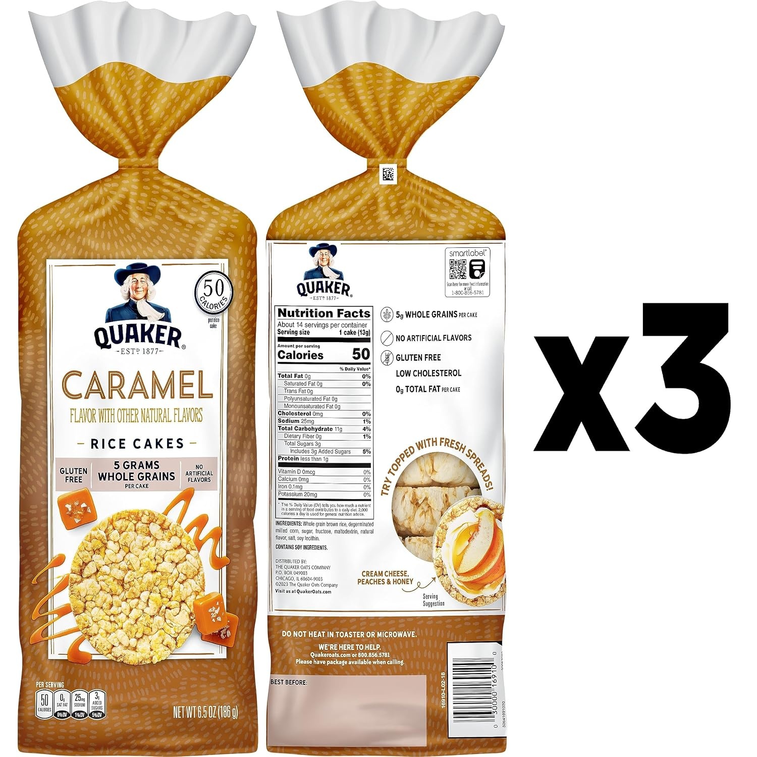 image:imageQuaker Large Rice Cakes Chocolate 723 oz Bags 3 Pack Gluten Free Whole Grain No Added ColorsCaramel