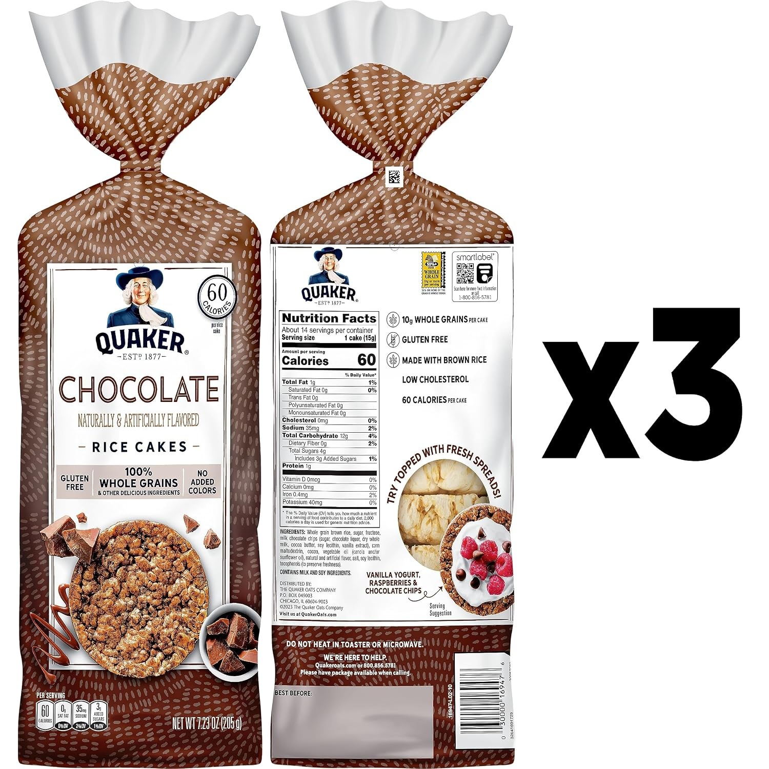image:imageQuaker Large Rice Cakes Chocolate 723 oz Bags 3 Pack Gluten Free Whole Grain No Added ColorsChocolate
