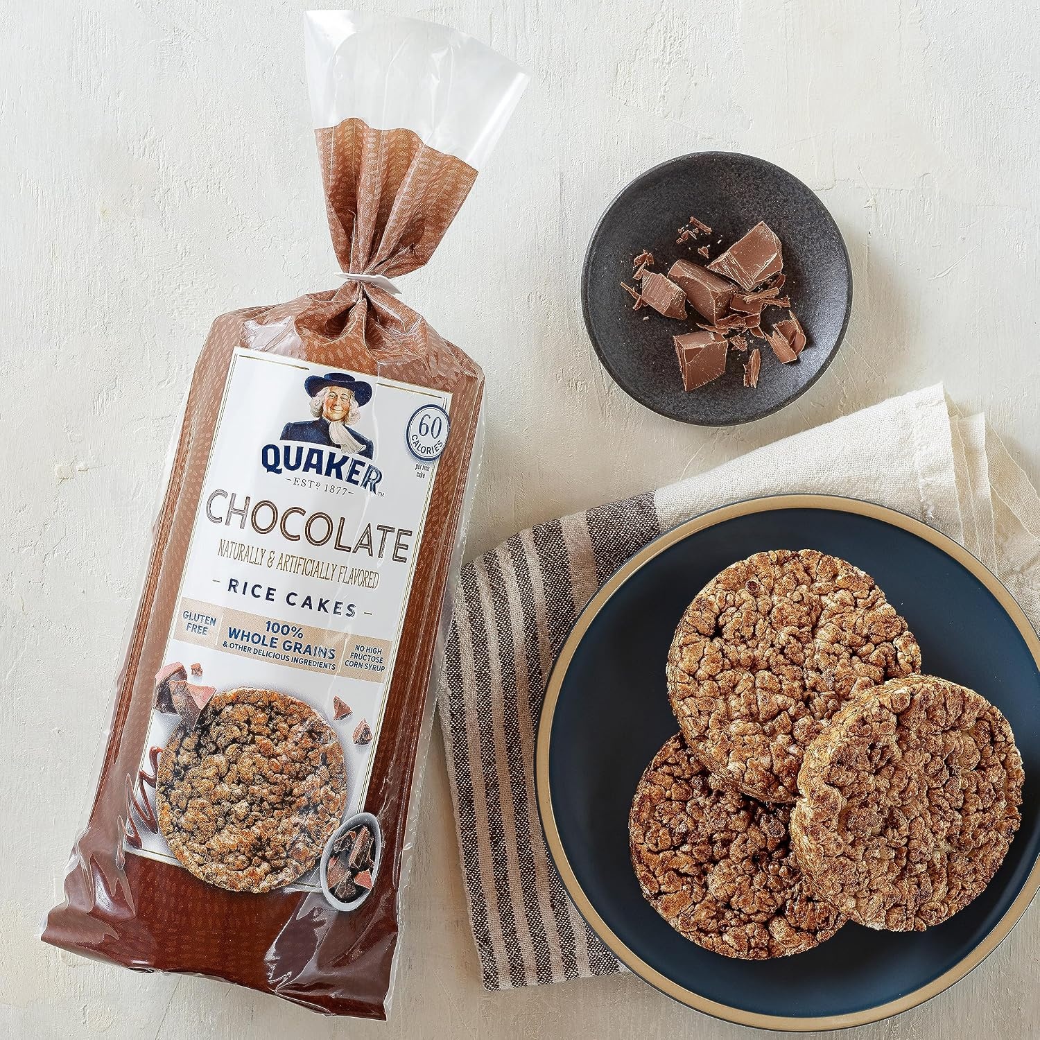 image:imageQuaker Large Rice Cakes Chocolate 723 oz Bags 3 Pack Gluten Free Whole Grain No Added ColorsChocolate