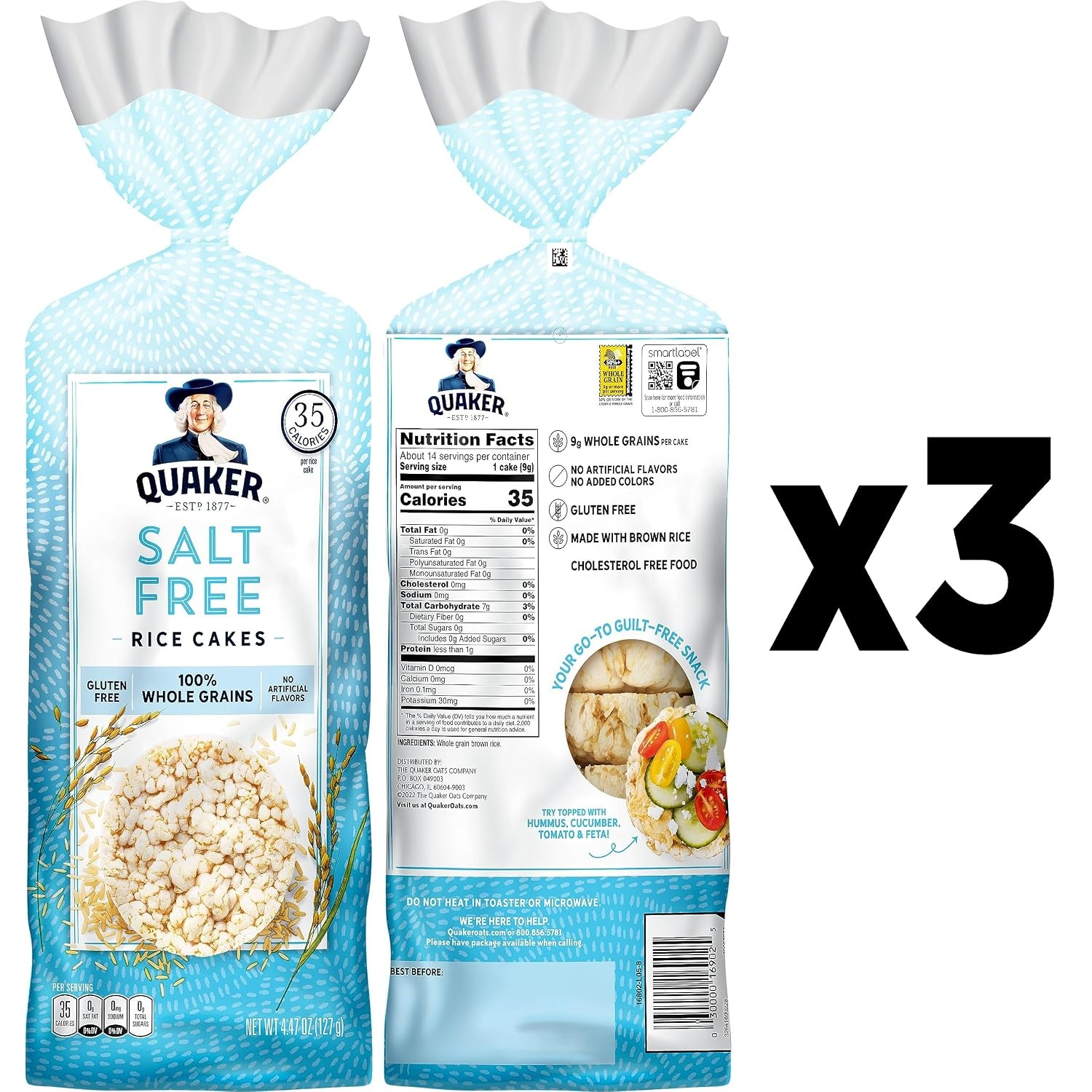 image:imageQuaker Large Rice Cakes Chocolate 723 oz Bags 3 Pack Gluten Free Whole Grain No Added ColorsPlain Salt Free