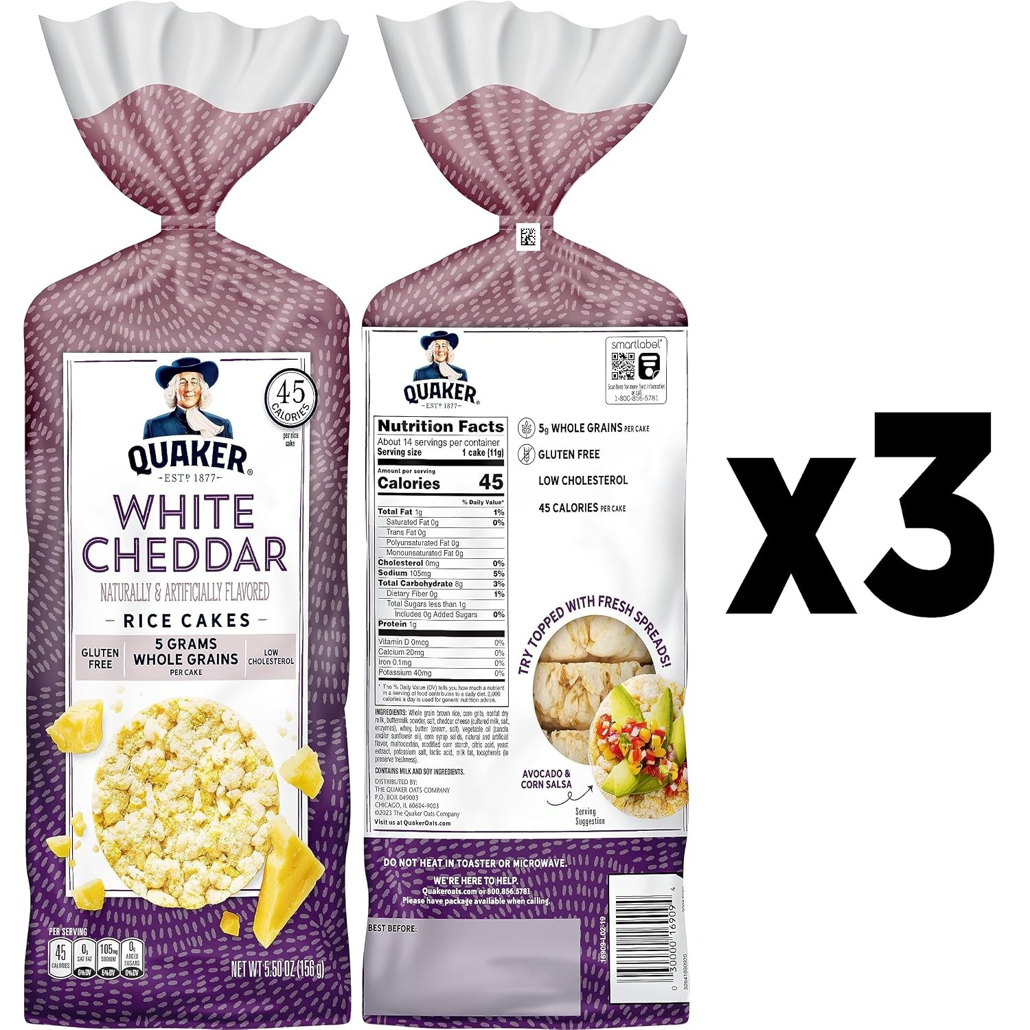 image:imageQuaker Large Rice Cakes Chocolate 723 oz Bags 3 Pack Gluten Free Whole Grain No Added ColorsWhite Cheddar