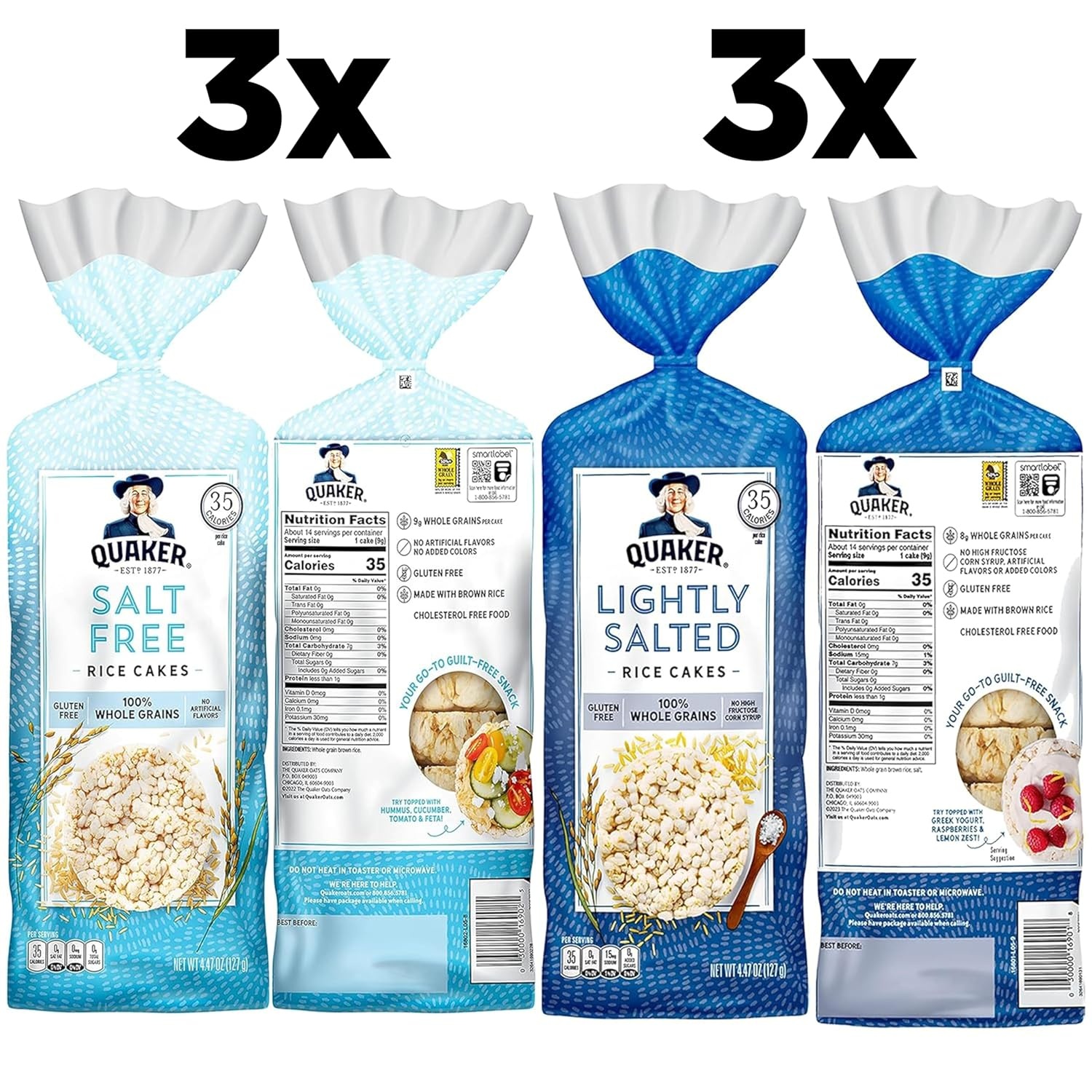 image:imageQuaker Large Rice Cakes Gluten Free 3 Flavor Variety Pack 6 CountPlain Variety