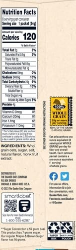 image:imageQuaker Lower Sugar Instant Oatmeal Maple Brown Sugar 119oz Packets 8 Count Pack of 1