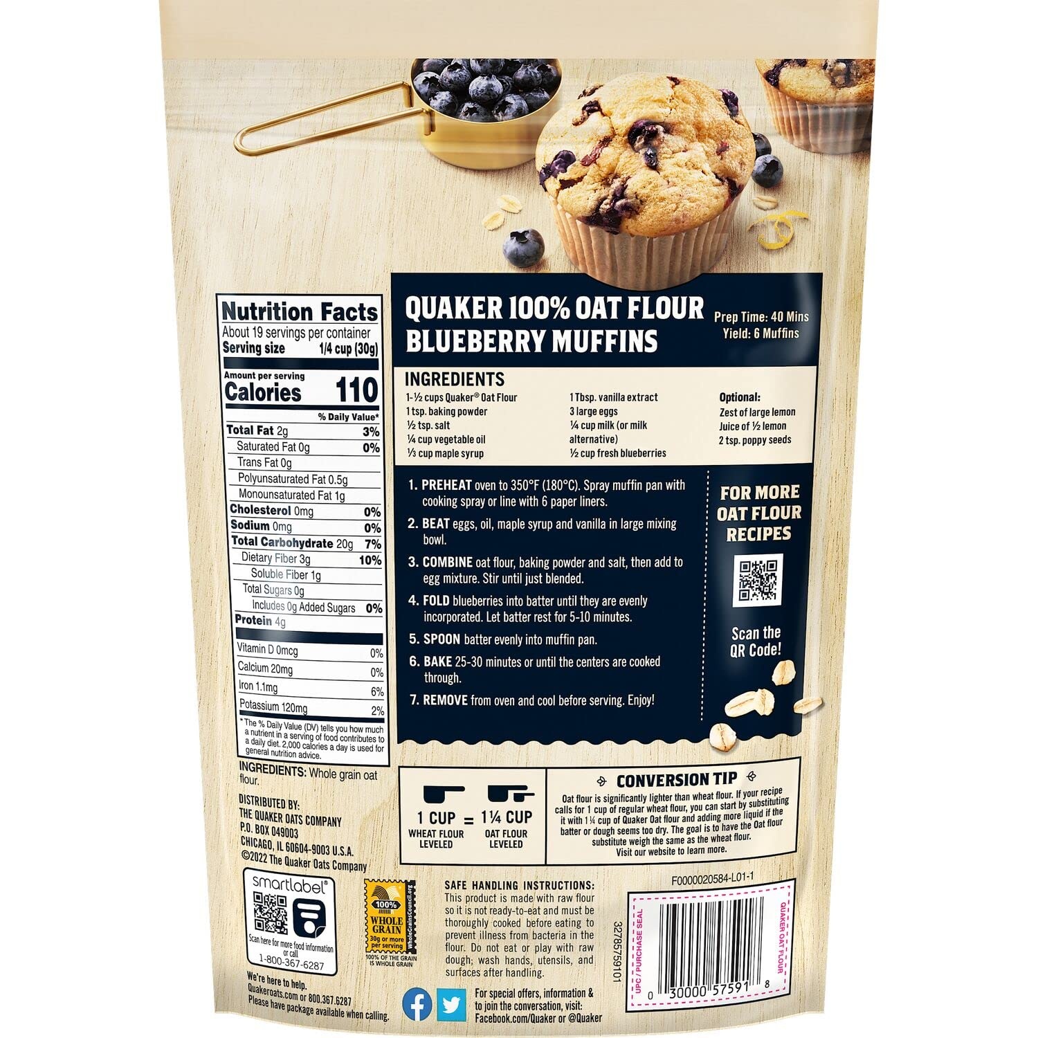 image:imageQuaker Oat Flour Stand Up Pouches 20oz 3 Pack