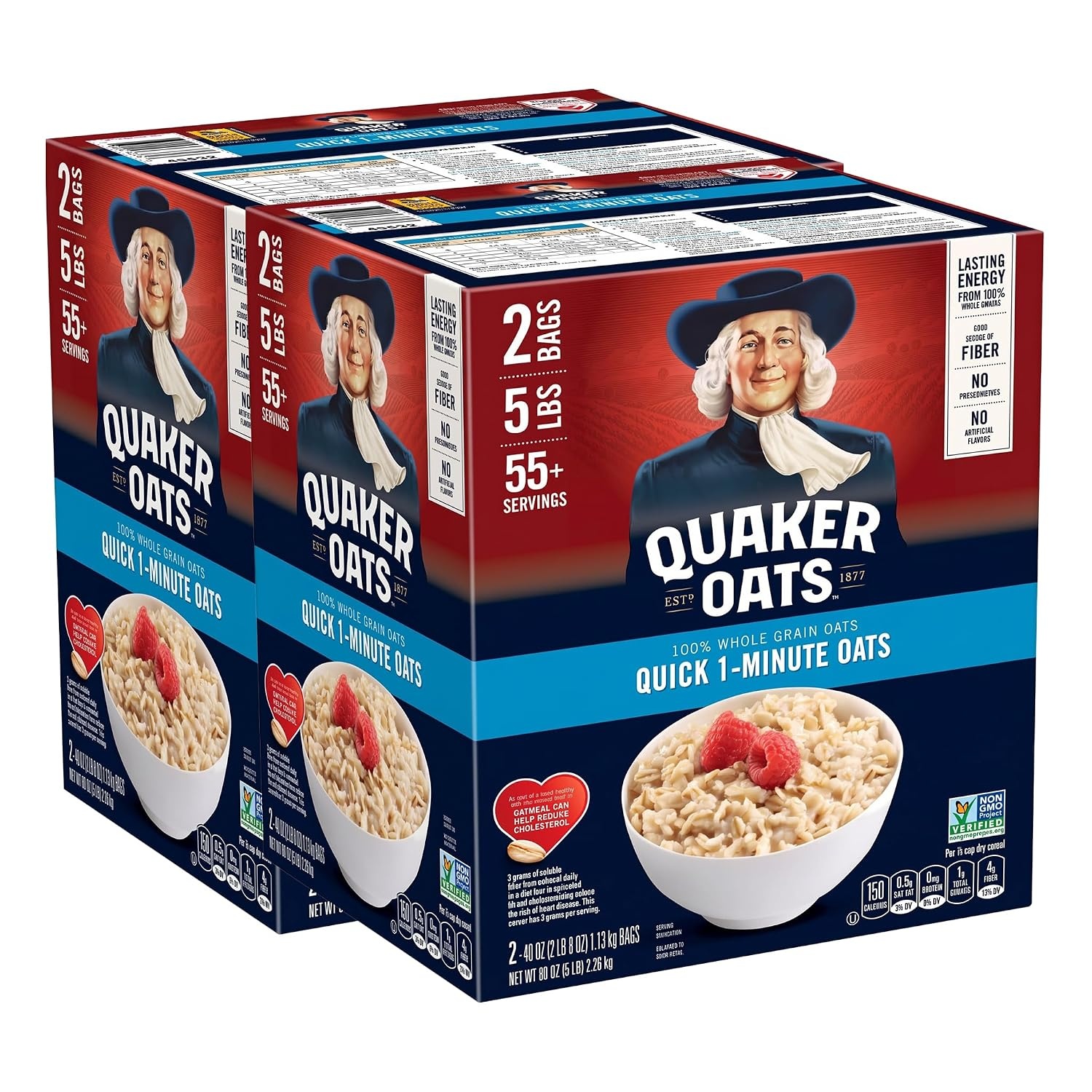 image:imageQuaker Old Fashioned Rolled Oats Non GMO Project Verified Two 64oz Bags in Box 90 Servings 4 Pound Pack of 2Quaker Quick 1Minute Oatmeal