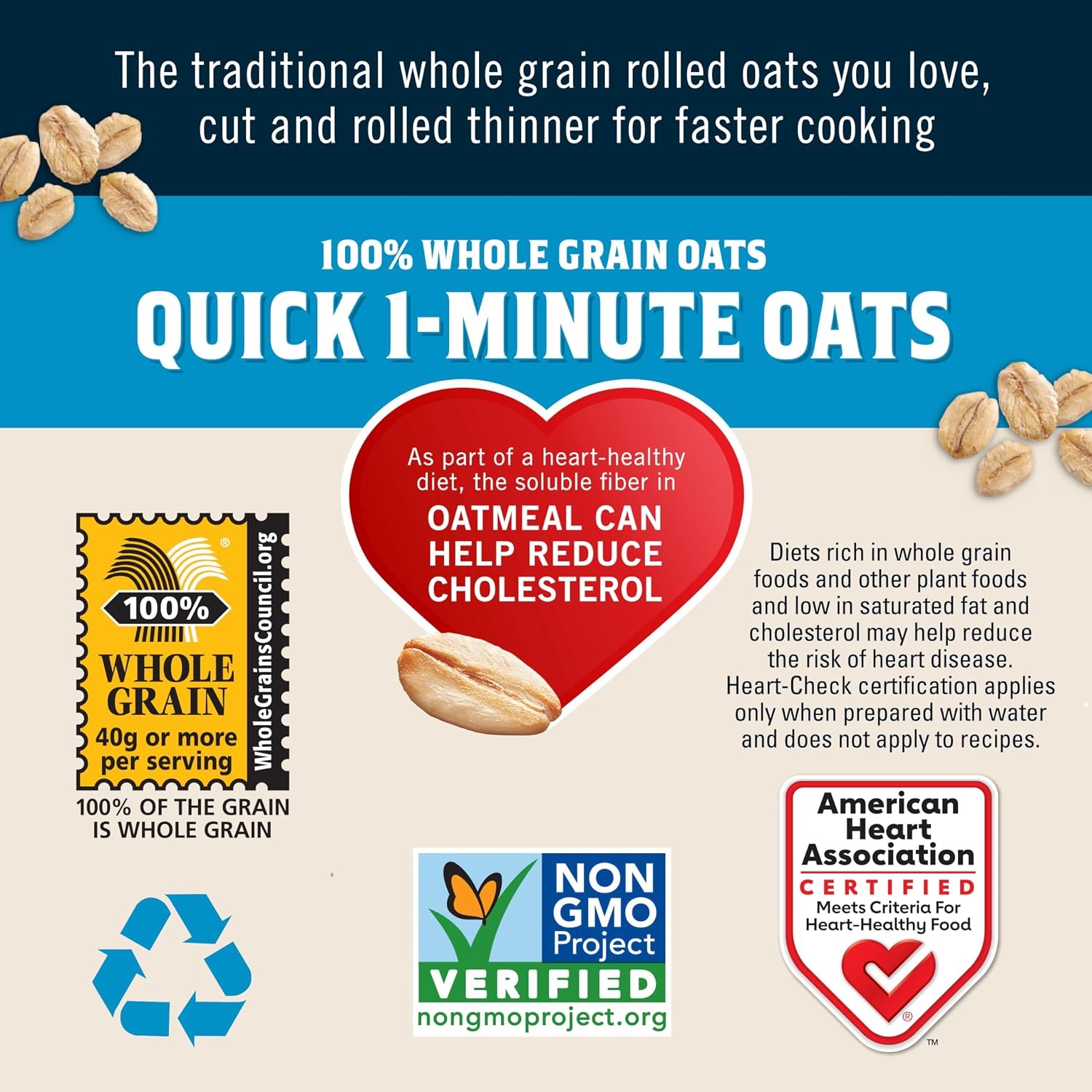 image:imageQuaker Old Fashioned Rolled Oats Non GMO Project Verified Two 64oz Bags in Box 90 Servings 4 Pound Pack of 2Quaker Quick 1Minute Oatmeal