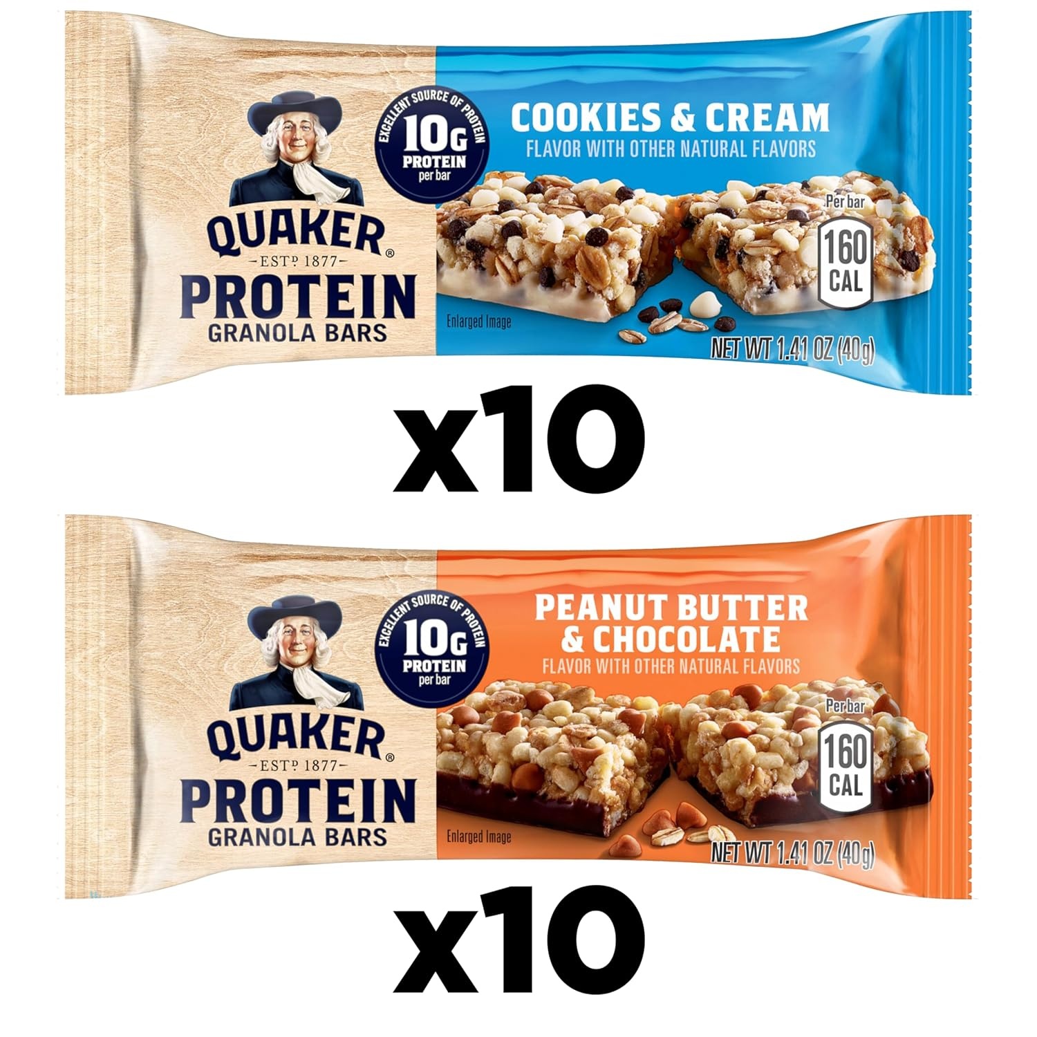 image:imageQuaker Protein Granola Bars 2 Flavor Variety Pack 10g Protein 141 oz Bars 20ct