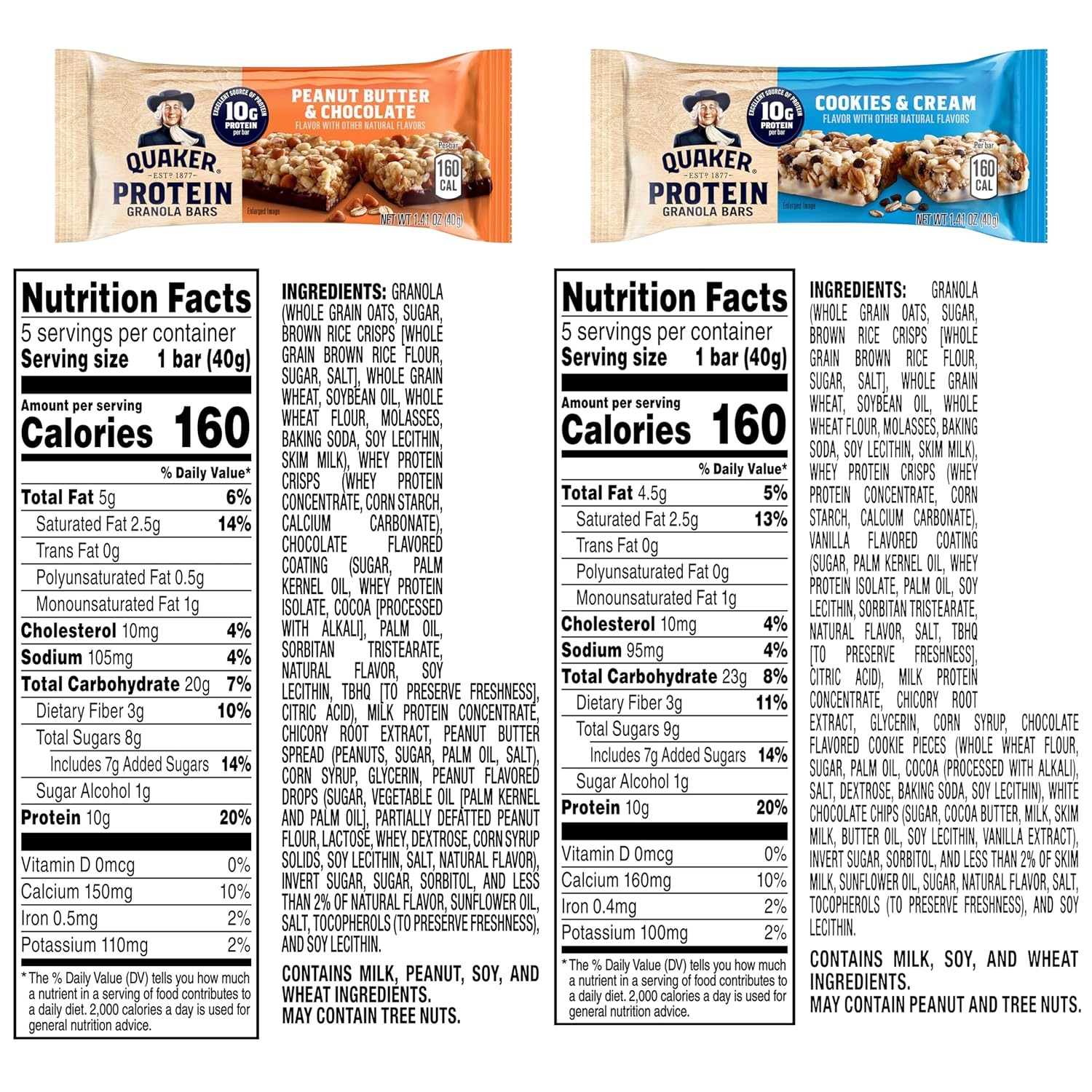 image:imageQuaker Protein Granola Bars 2 Flavor Variety Pack 10g Protein 141 oz Bars 20ct