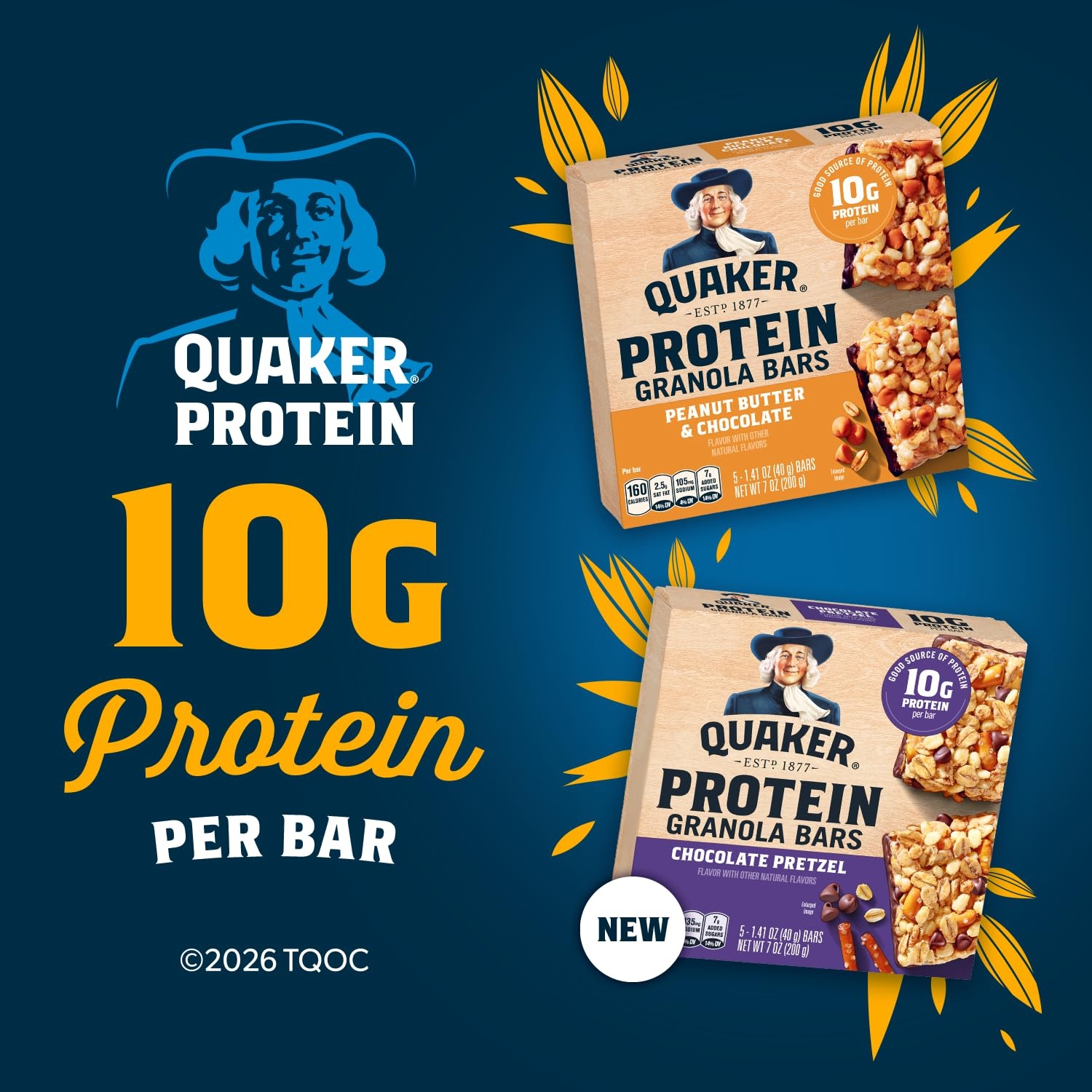 image:imageQuaker Protein Granola Bars Variety Pack 141 oz Bars 20 Pack 10g Protein