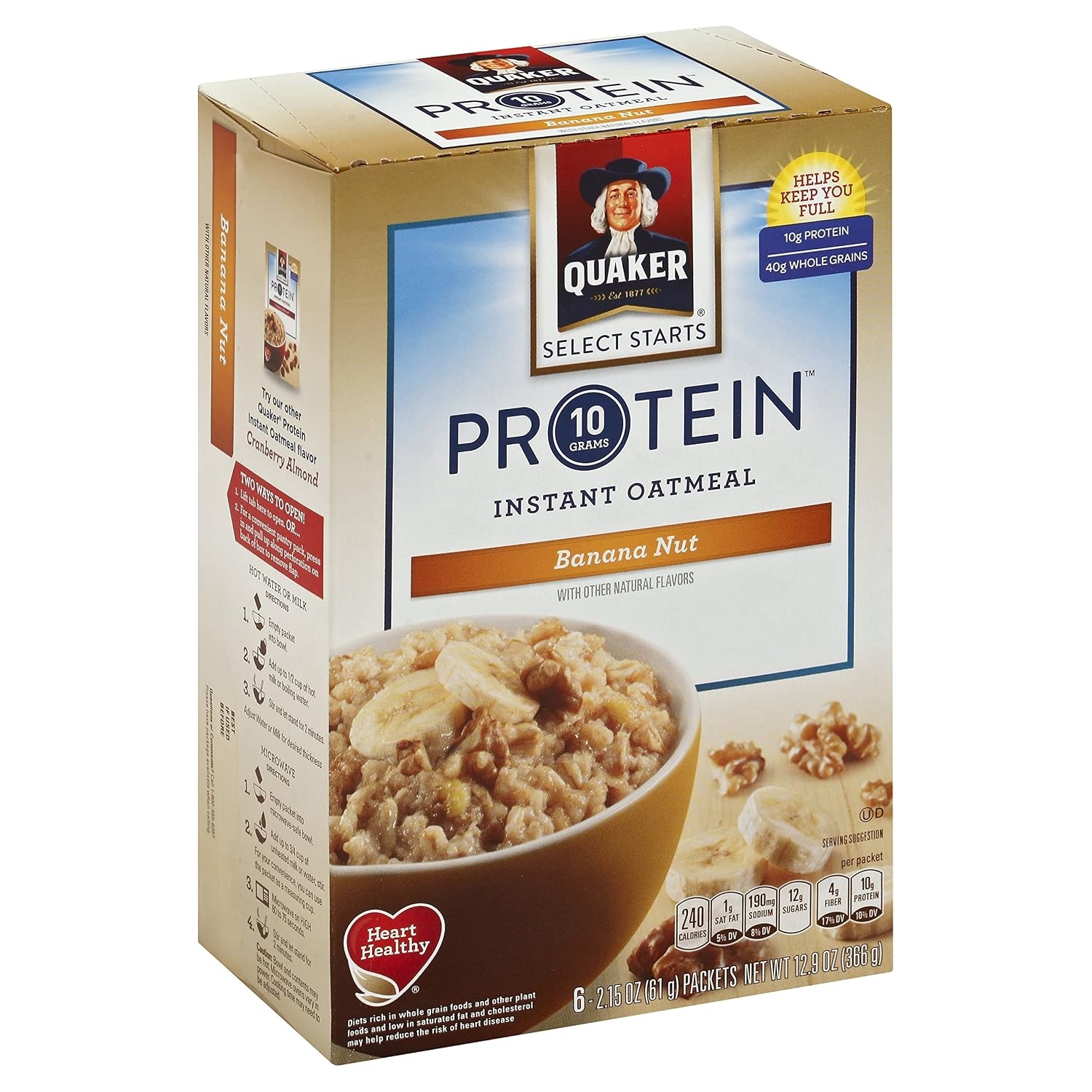 image:imageQuaker Protein Instant Oatmeal Banana Nut 129 Oz 6 Count Pack of 1129 Ounce Pack of 12
