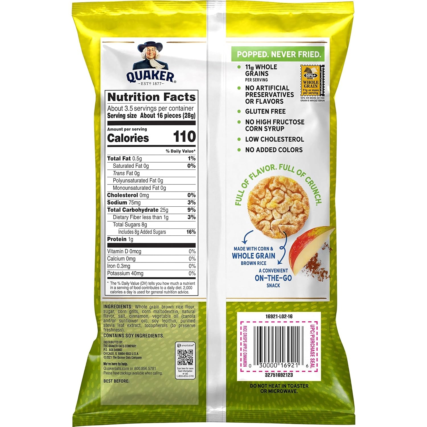 image:imageQuaker Rice Crisps Caramel Corn 704 oz BagApple Cinnamon