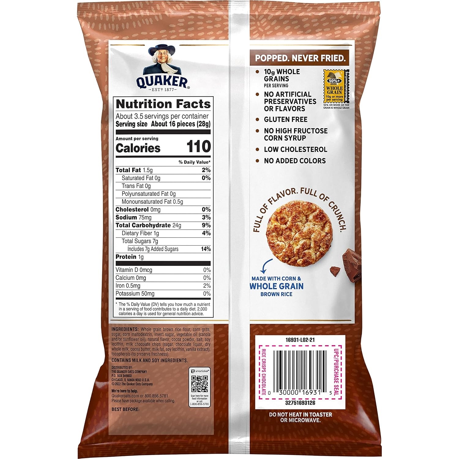 image:imageQuaker Rice Crisps Chocolate 352 oz Bag Packaging May Vary