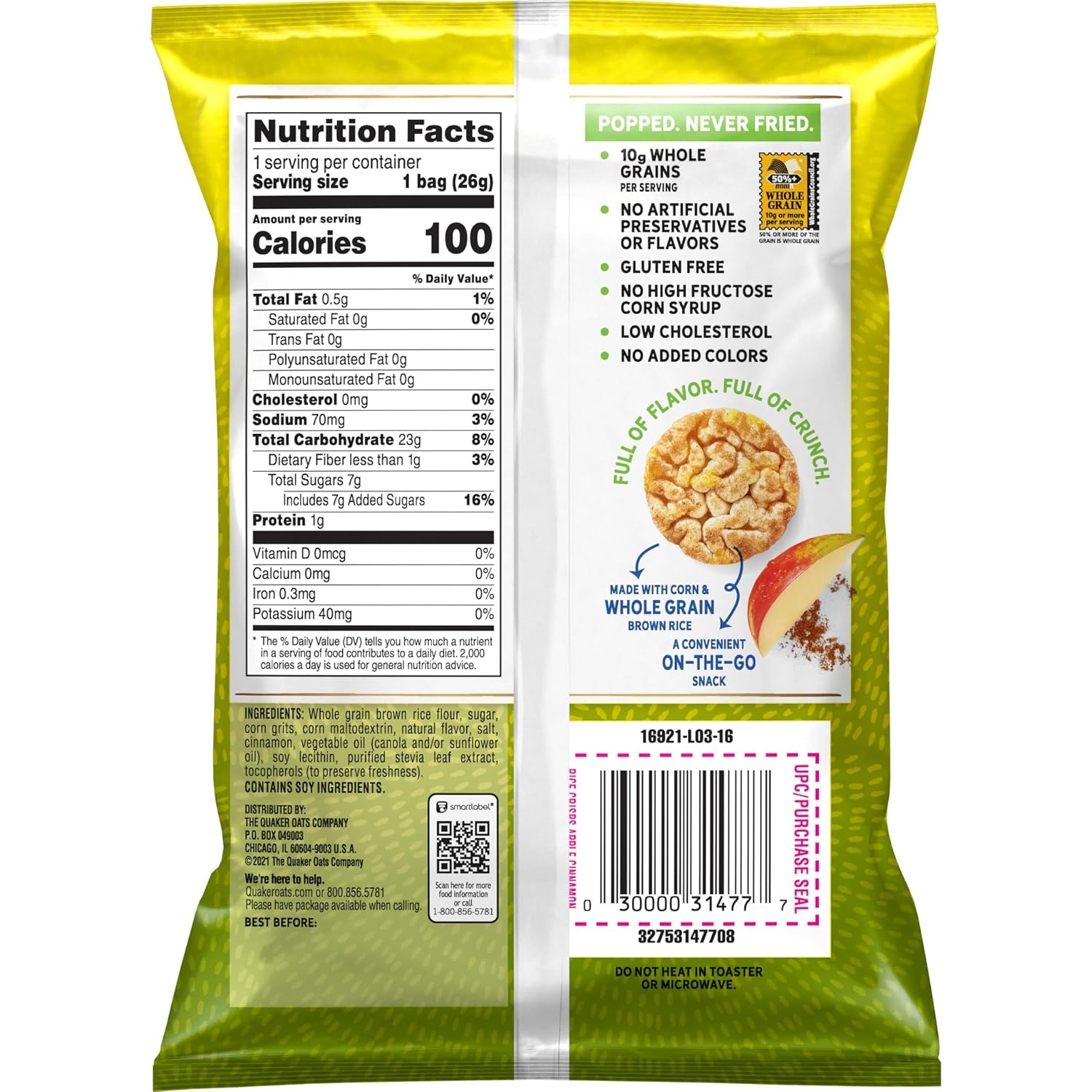 image:imageQuaker Rice Crisps Gluten Free 4 Flavor Sweet and Savory Variety Mix Single Serve 30 countApple Cinnamon