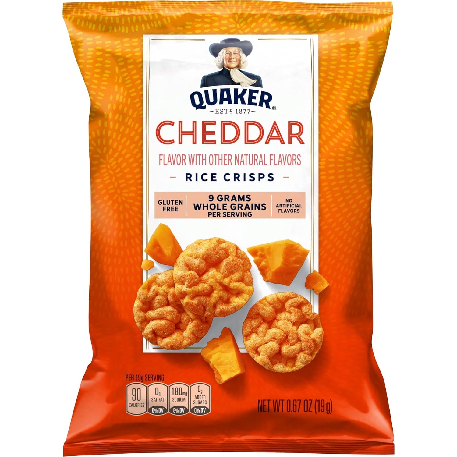 image:imageQuaker Rice Crisps Gluten Free 4 Flavor Sweet and Savory Variety Mix Single Serve 30 countCheddar Cheese