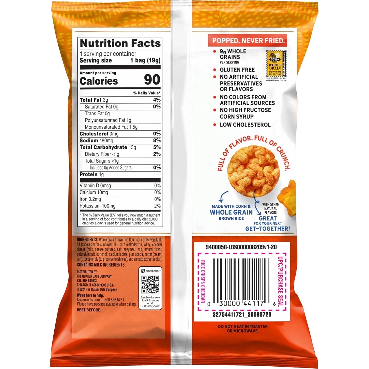 image:imageQuaker Rice Crisps Gluten Free 4 Flavor Sweet and Savory Variety Mix Single Serve 30 countCheddar Cheese