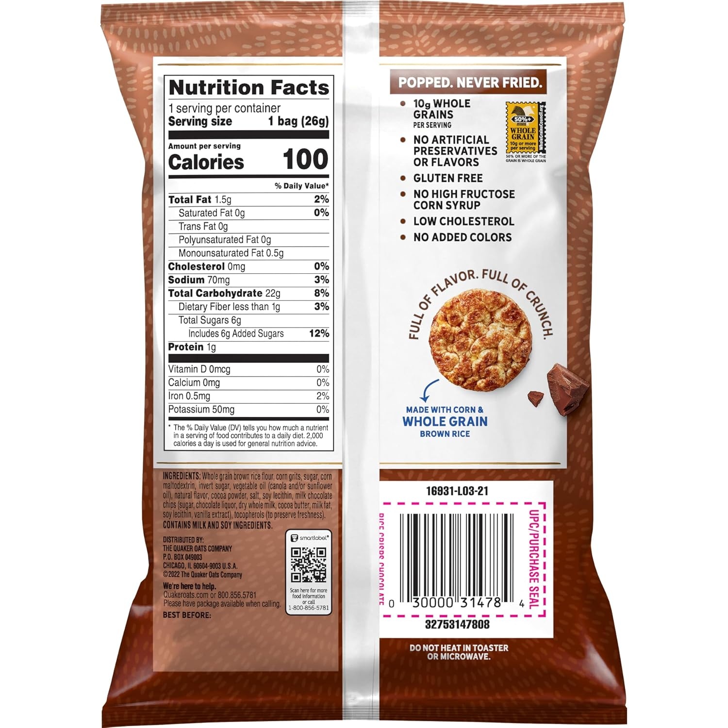 image:imageQuaker Rice Crisps Gluten Free 4 Flavor Sweet and Savory Variety Mix Single Serve 30 countChocolate