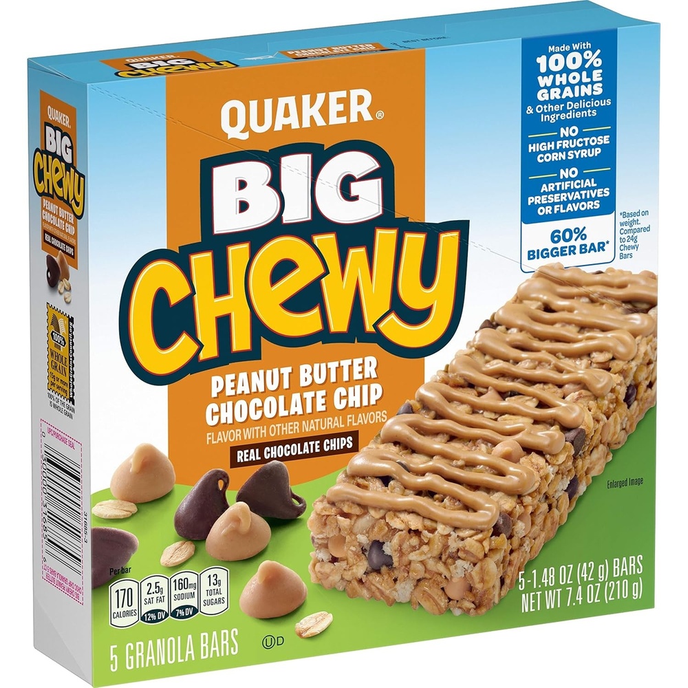 image:imageQuaker Big Chewy Chocolate Chip Granola Bar Peanut Butter 148 Oz 5 Ct