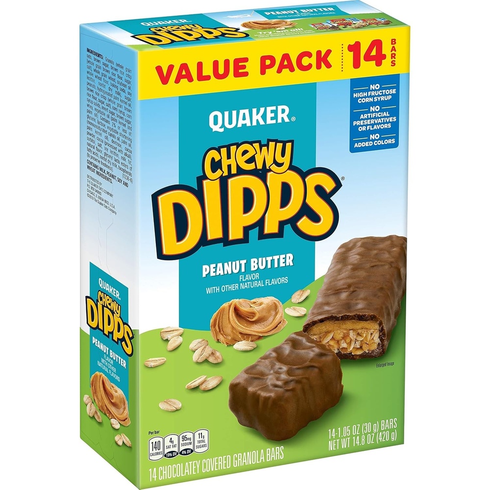 image:imageQuaker Chewy Dipps Granola Bars Peanut Butter 105 Oz Bars 14 Ct