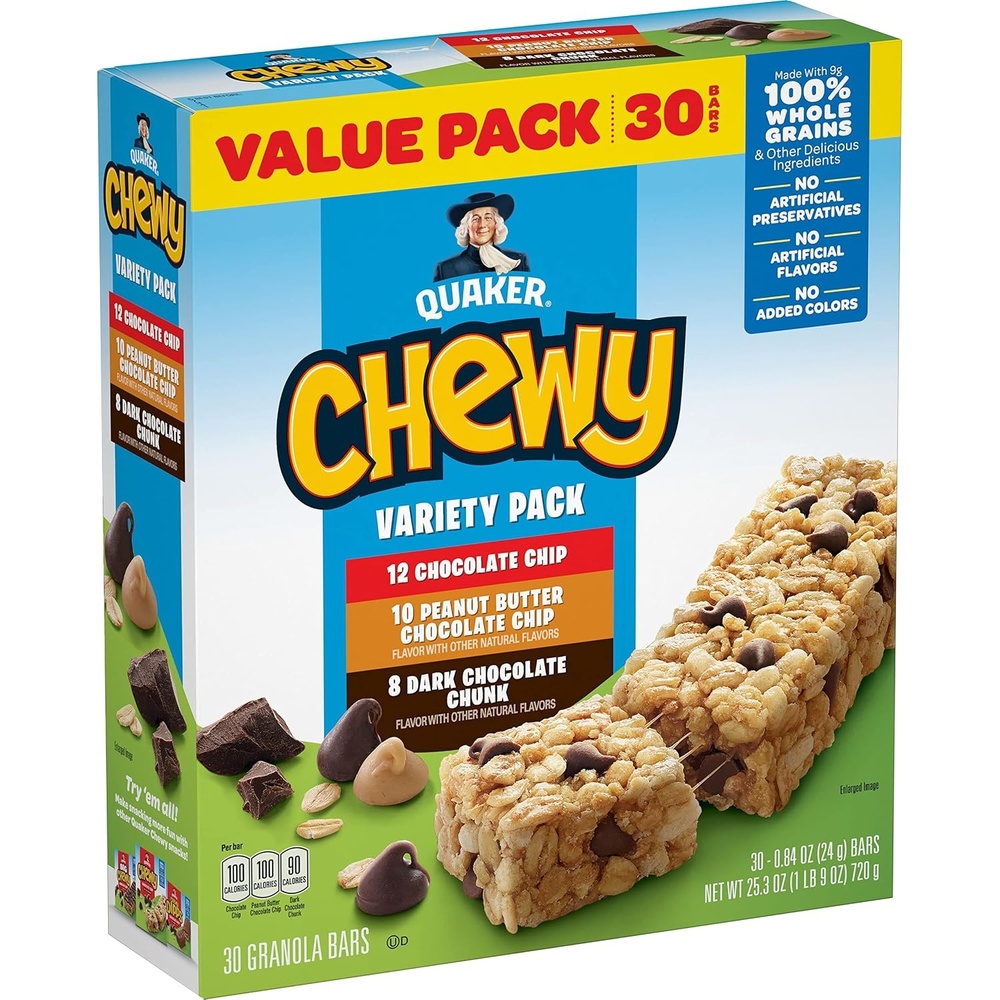 image:imageQuaker Chewy Granola Bars 3 Flavor Variety Pack 084oz Individually Wrapped Bars 30 Pack