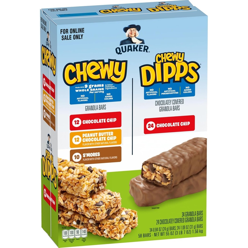image:imageQuaker Chewy Granola Bars Peanut Butter Chocolate Chip 58 CountChewy Dipps Variety Pack