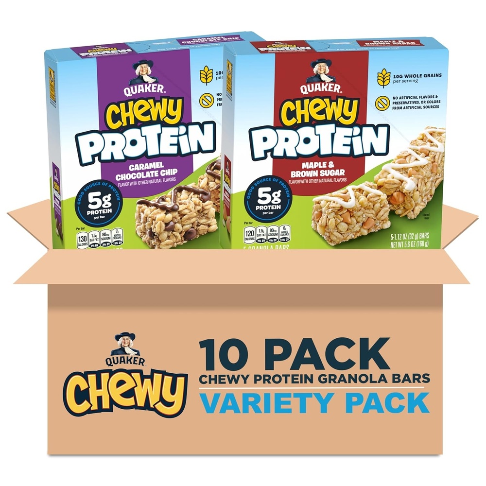 image:imageQuaker Chewy Protein Granola Bars Variety Pack 112 oz Bars 10 Pack 5g Protein No Artificial Flavors or Preservatives No Colors from Artificial Sources