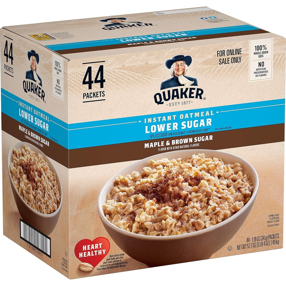 image:imageQuaker Instant Oatmeal 4 Flavor Variety Pack Individual Packets 48 CountMaple Brown Sugar 50 Less Sugar