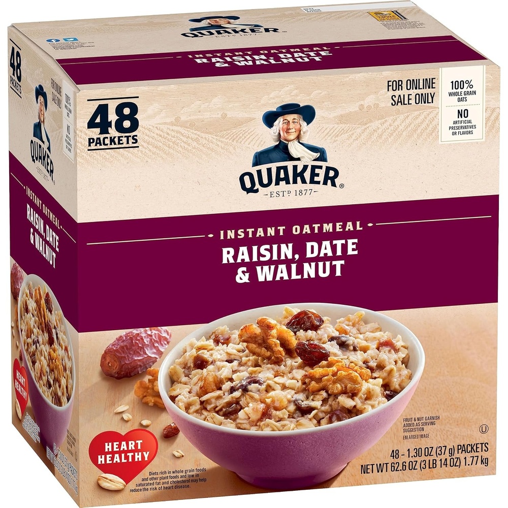 image:imageQuaker Instant Oatmeal 4 Flavor Variety Pack Individual Packets 48 CountRaisin Date Walnut