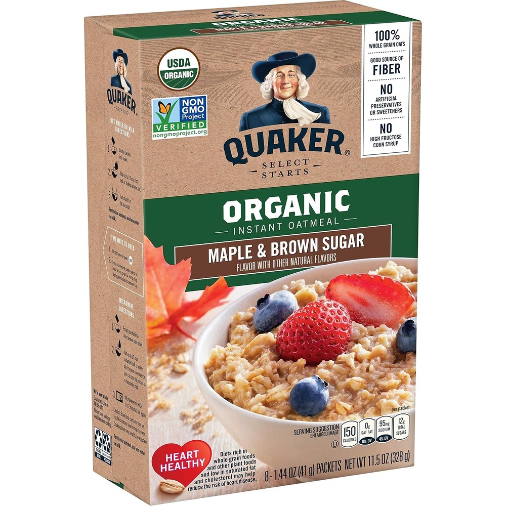 image:imageQuaker Instant Oatmeal USDA Organic NonGMO Project Verified Original Individual Packets 8 Count Pack of 6Maple Brown Sugar